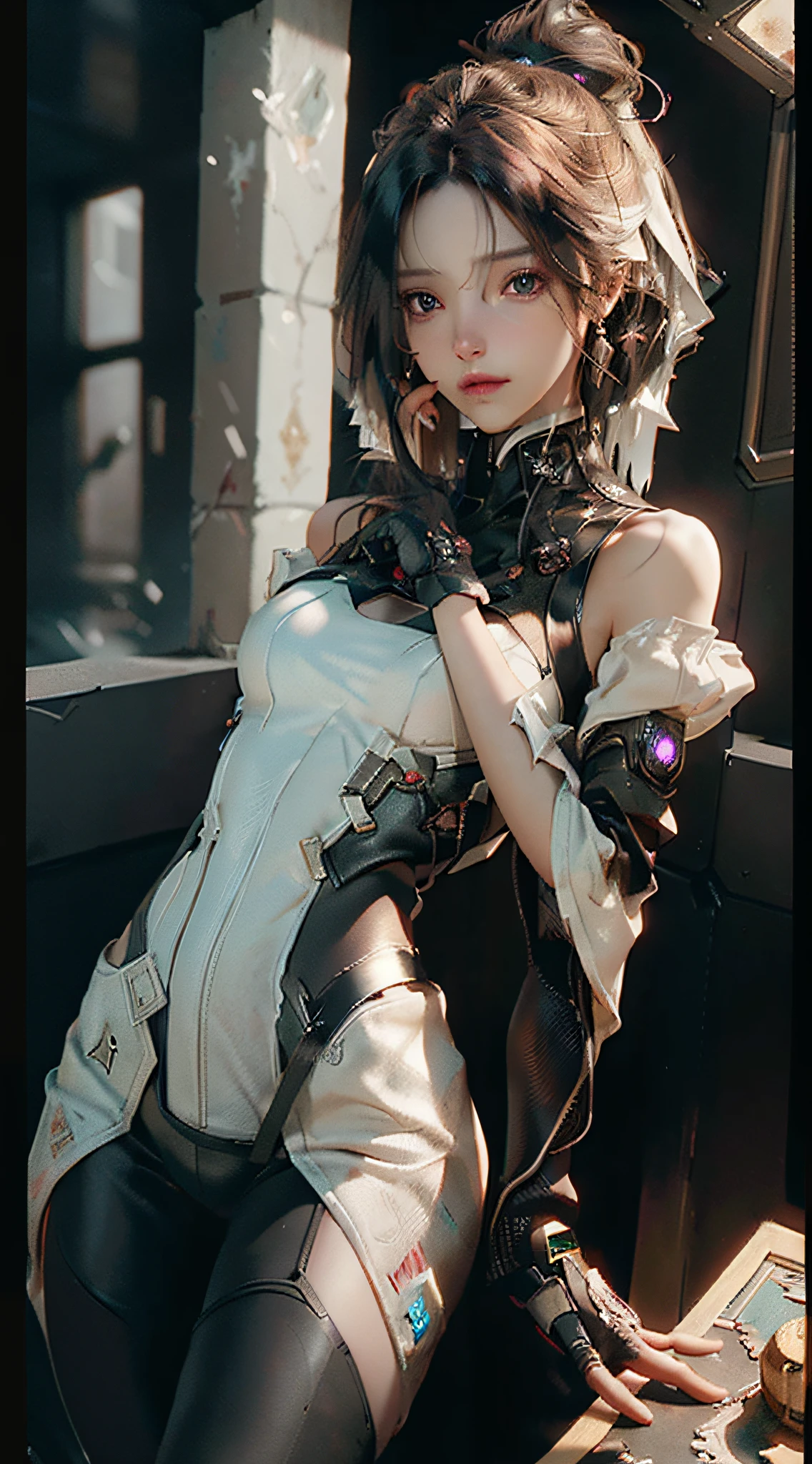 ((Best quality)), ((masterpiece)), (detailed:1.4), 3D, an image of a beautiful cyberpunk female,HDR (High Dynamic Range),Ray Tracing,NVIDIA RTX,Super-Resolution,Unreal 5,Subsurface scattering,PBR Texturing,Post-processing,Anisotropic Filtering,Depth-of-field,Maximum clarity and sharpness,Multi-layered textures,Albedo and Specular maps,Surface shading,Accurate simulation of light-material interaction,Perfect proportions,Octane Render,Two-tone lighting,Wide aperture,Low ISO,White balance,Rule of thirds,8K RAW,
