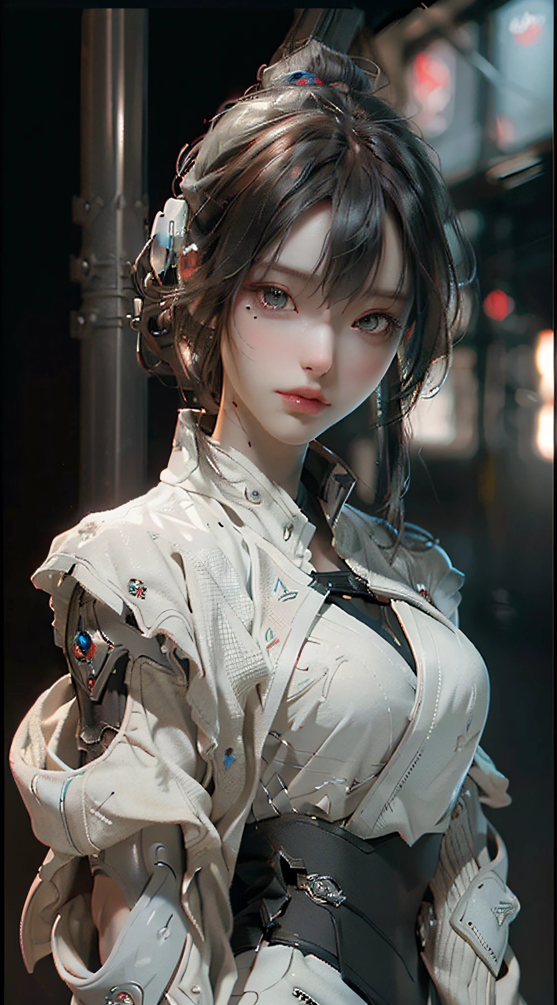 ((Best quality)), ((masterpiece)), (detailed:1.4), 3D, an image of a beautiful cyberpunk female,HDR (High Dynamic Range),Ray Tracing,NVIDIA RTX,Super-Resolution,Unreal 5,Subsurface scattering,PBR Texturing,Post-processing,Anisotropic Filtering,Depth-of-field,Maximum clarity and sharpness,Multi-layered textures,Albedo and Specular maps,Surface shading,Accurate simulation of light-material interaction,Perfect proportions,Octane Render,Two-tone lighting,Wide aperture,Low ISO,White balance,Rule of thirds,8K RAW,