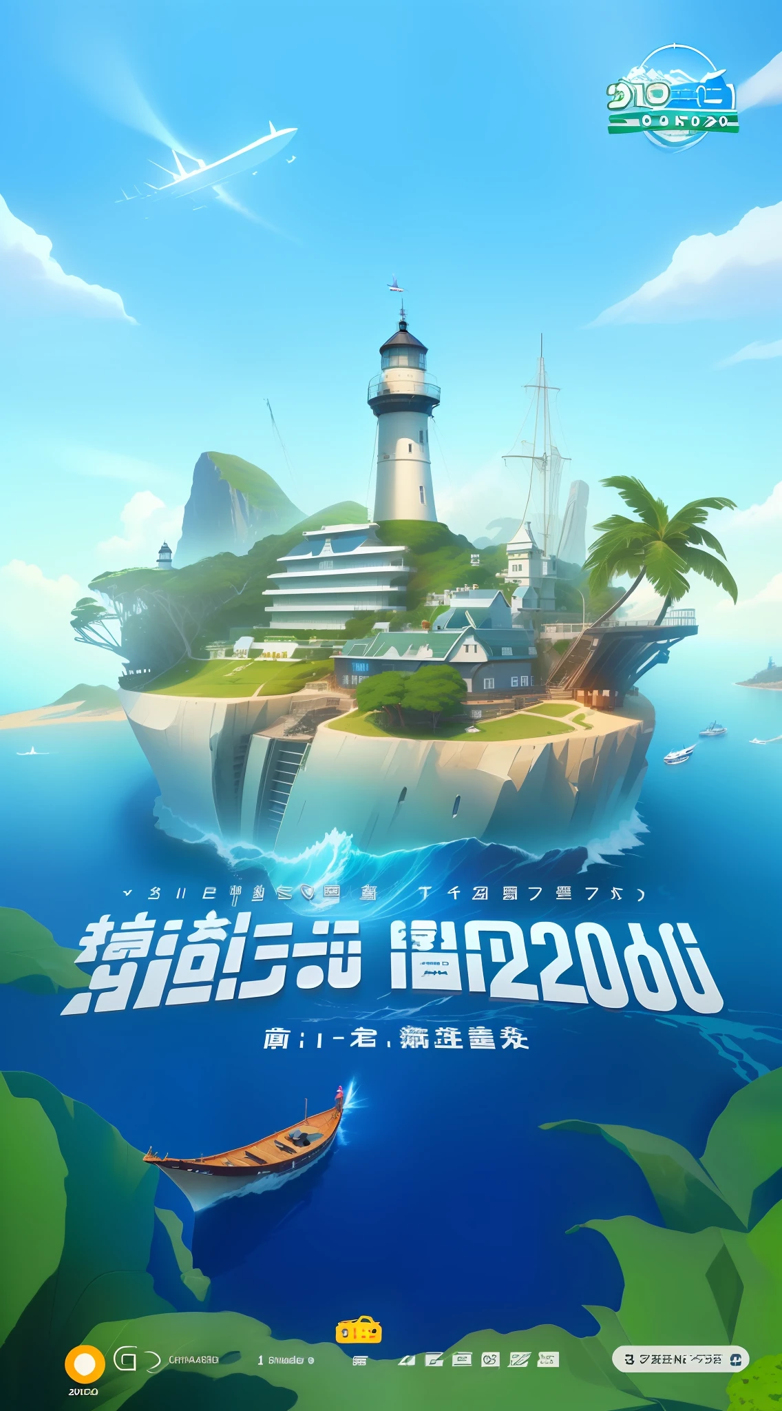 ((High Quality Game CG, Promotional Poster: 1.2), (Animated Film, 3D) :(Island, Ship, Lighthouse), (2030: 0.9, Chiba Yudai: 1.1) :(Island Background, 2024 Mobile Game), (Pop CG Art, Second Promotion, Game Poster) :(CGstation: 1.1)), Add appropriate text, clear logo. " --auto --s2