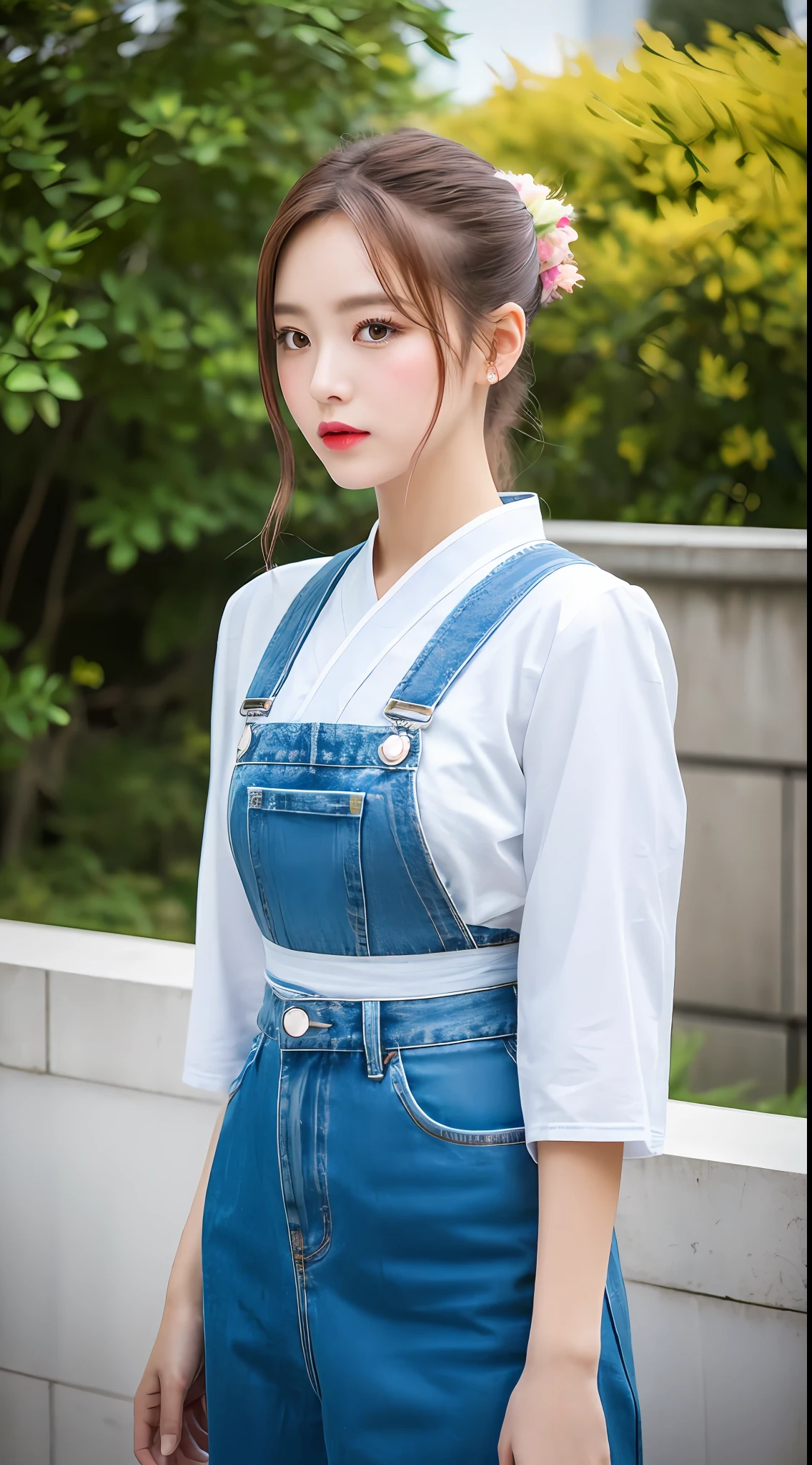 Ultra High Resolution, Best Quality, Photo, 4K, (Realisticity: 1.4), 1Girl, High Ponytail, Hanfugirl, Colorful Hanfu, Lace Print, Arms at Back, Gradient Hair, Surrealism, Shadow, Stereogram, Stereogram, Tachi-E, PoV, Atmospheric Perspective, Denim Lens, Sony FE GM, 8k, Super Detail, Ccurate, Best Quality,