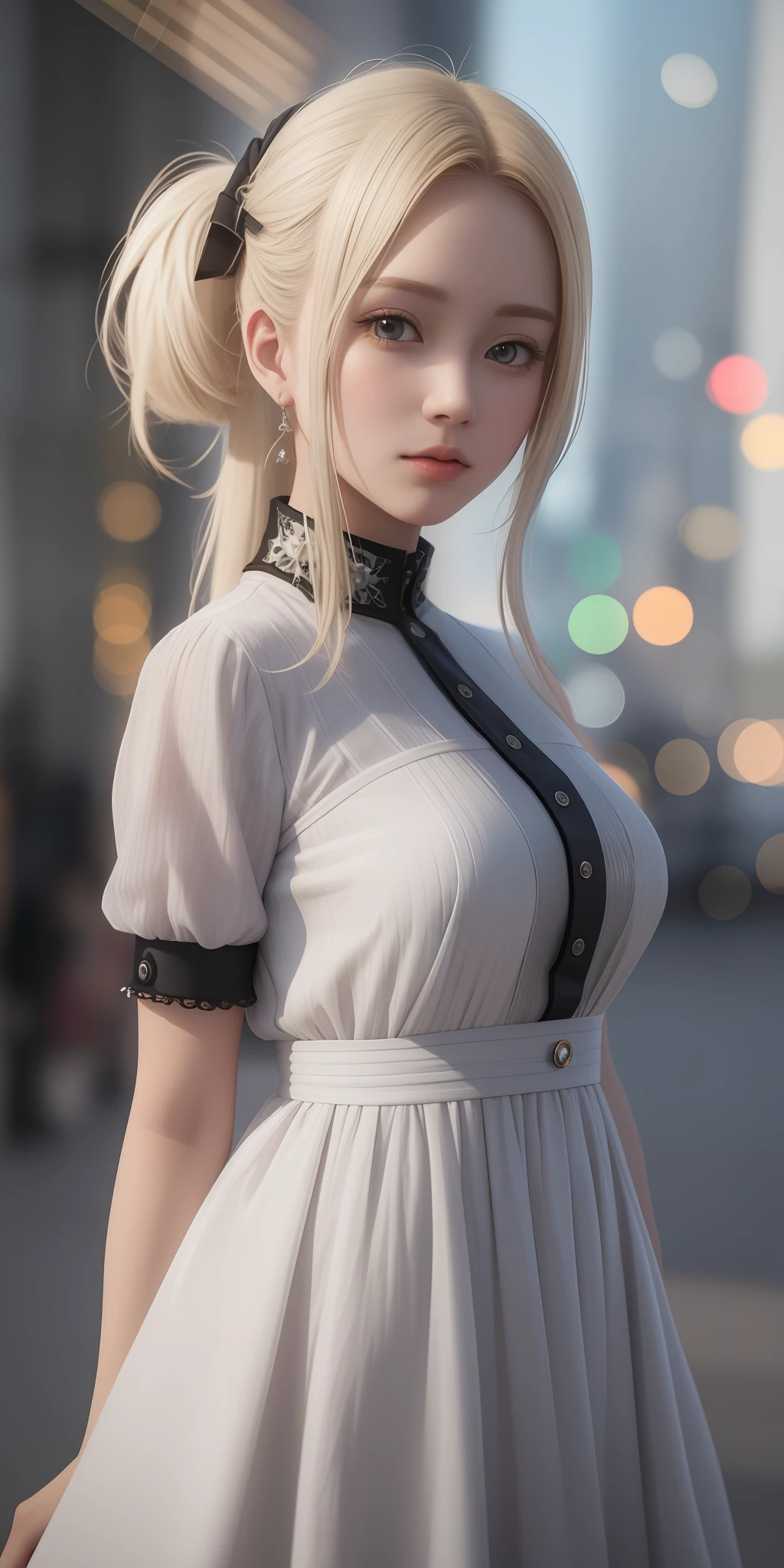 3D anime art style,a beautiful and haughty expression Forførerske, standing ,big mamymilk,dress on uniqlo by 2000s fasion style,short and pony tail hair style,Canon EOS R5, sensor CMOS full-frame, 45 megapixels, 8k resolution, CINEMATIC still, portrait photography, OCTANE RENDER, HD, 16 k