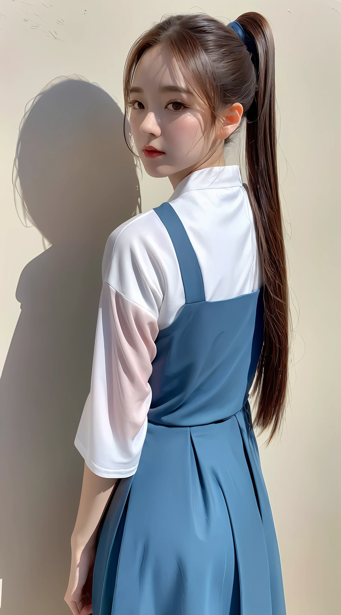 Ultra High Resolution, Best Quality, Photo, 4k, (Realisticity: 1.4), 1girl, High Ponytail, Colorful Hanfu, Lace Print, Back Arms, Gradient Hair, Surrealism, Shadow, Diorama Stereogram, Diorama Atmospheric Perspective, Sony FE GM, 8k, Super Detail, Best Quality,