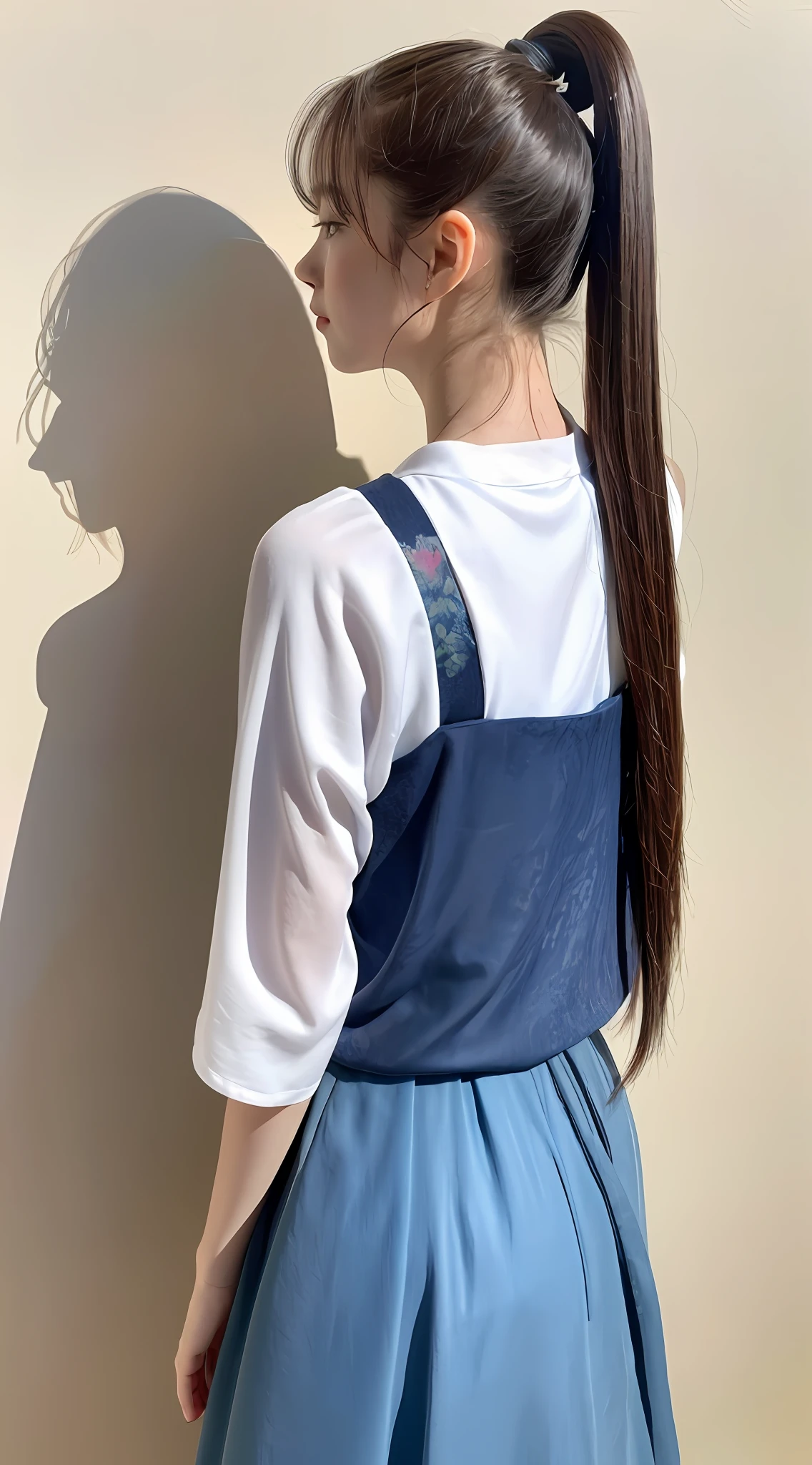 Ultra High Resolution, Best Quality, Photo, 4k, (Realisticity: 1.4), 1girl, High Ponytail, Colorful Hanfu, Lace Print, Back Arms, Gradient Hair, Surrealism, Shadow, Diorama Stereogram, Diorama Atmospheric Perspective, Sony FE GM, 8k, Super Detail, Best Quality,