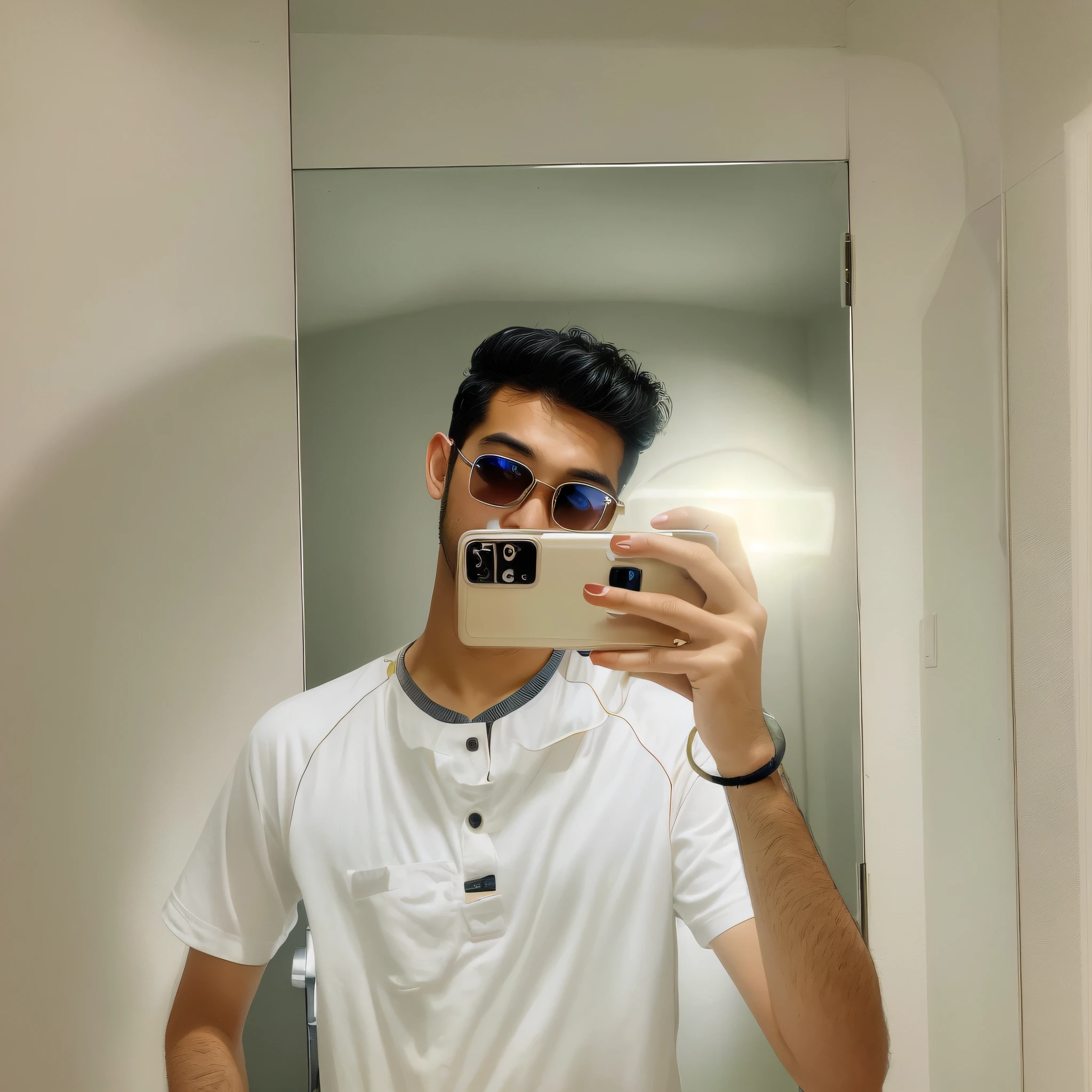 there is a man taking a picture of himself in the mirror, mirror selfie, 8k selfie photograph, selfie photo, selfie of a man, selfie!!!!! of a man, very accurate photo, selfie photography, with sunglass, very very low quality picture, candid picture, iphone selfie, selfie, !!wearing modern glasses!!, inspired by Saurabh Jethani