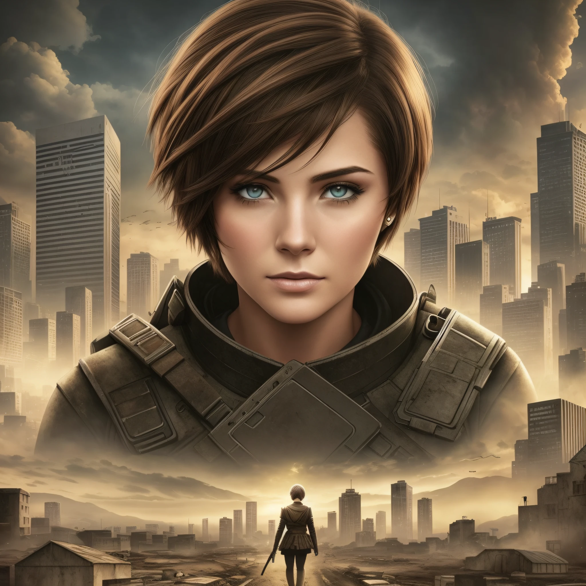 Woman short haired, brunette, apocalypse, dystopia --auto --s2