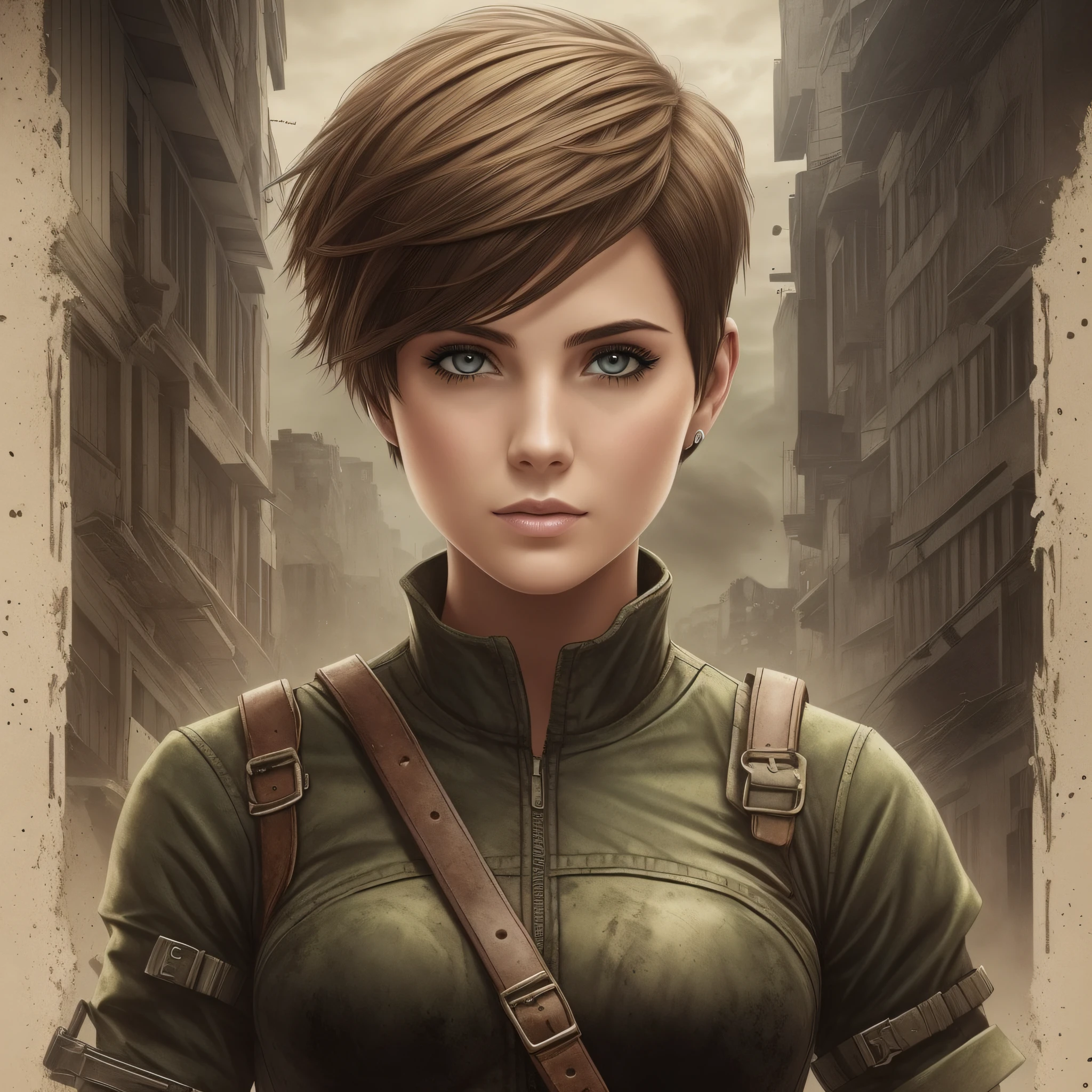 Woman short haired, brunette, apocalypse, dystopia --auto --s2