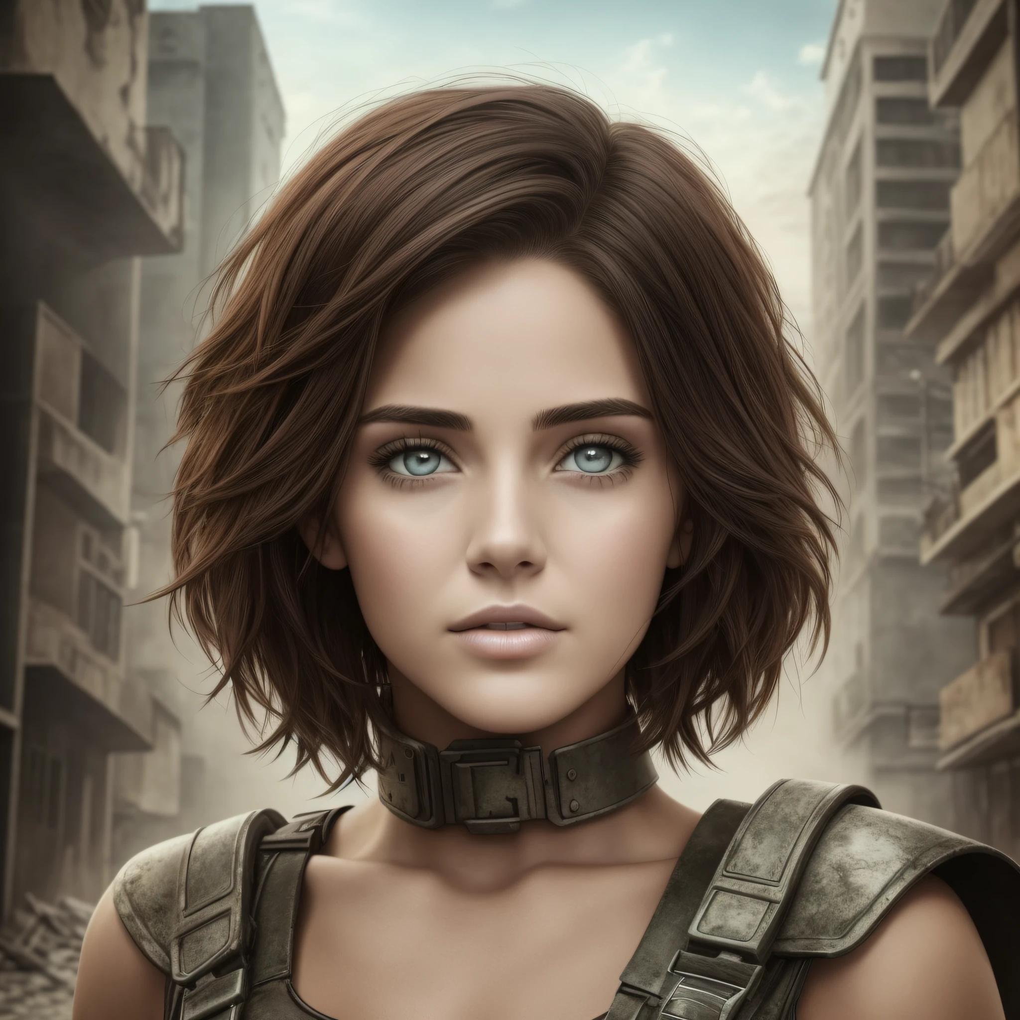 Woman short haired, brunette, apocalypse, dystopia --auto --s2