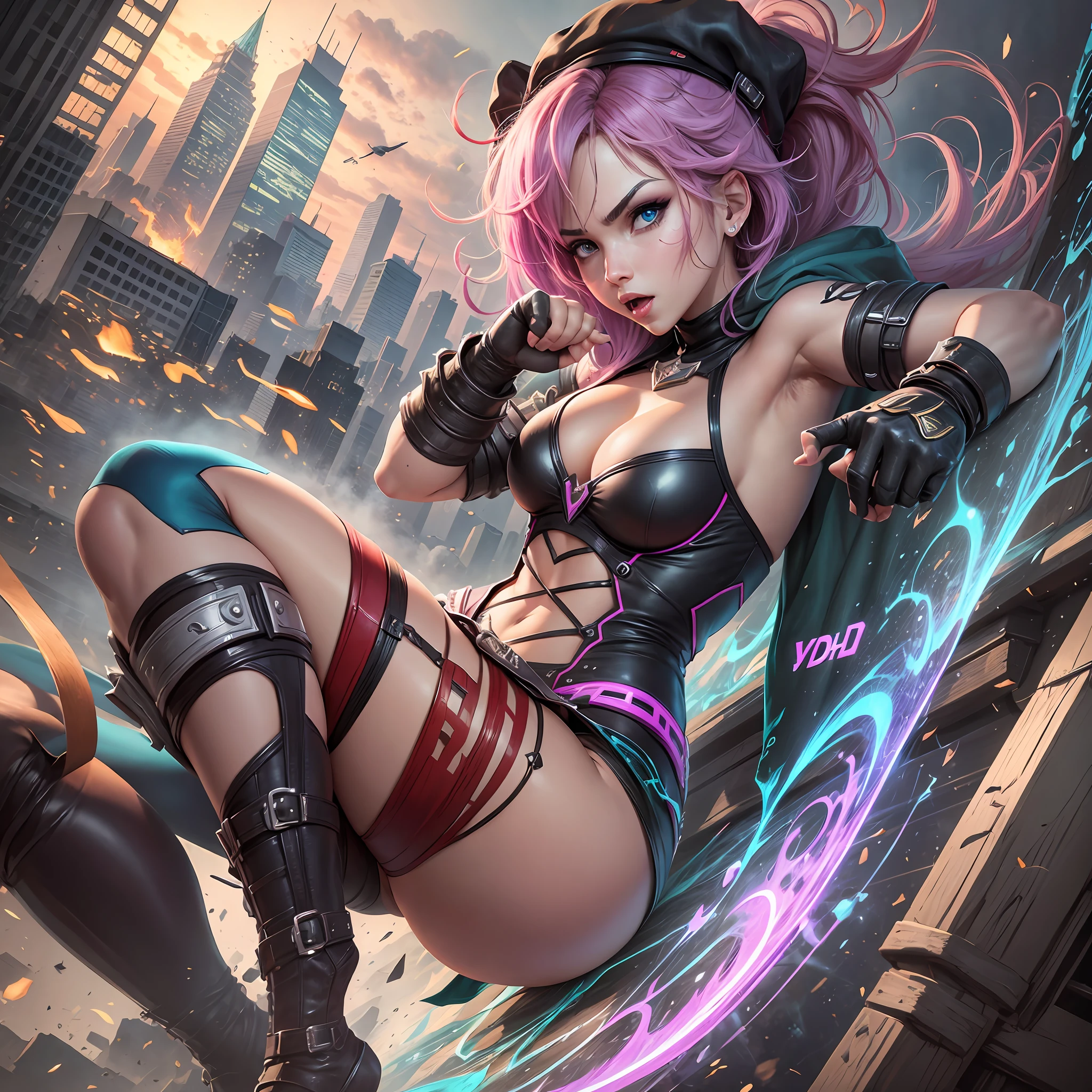 Vi league of legends, fighting pose, realistic, uhd --auto --s2