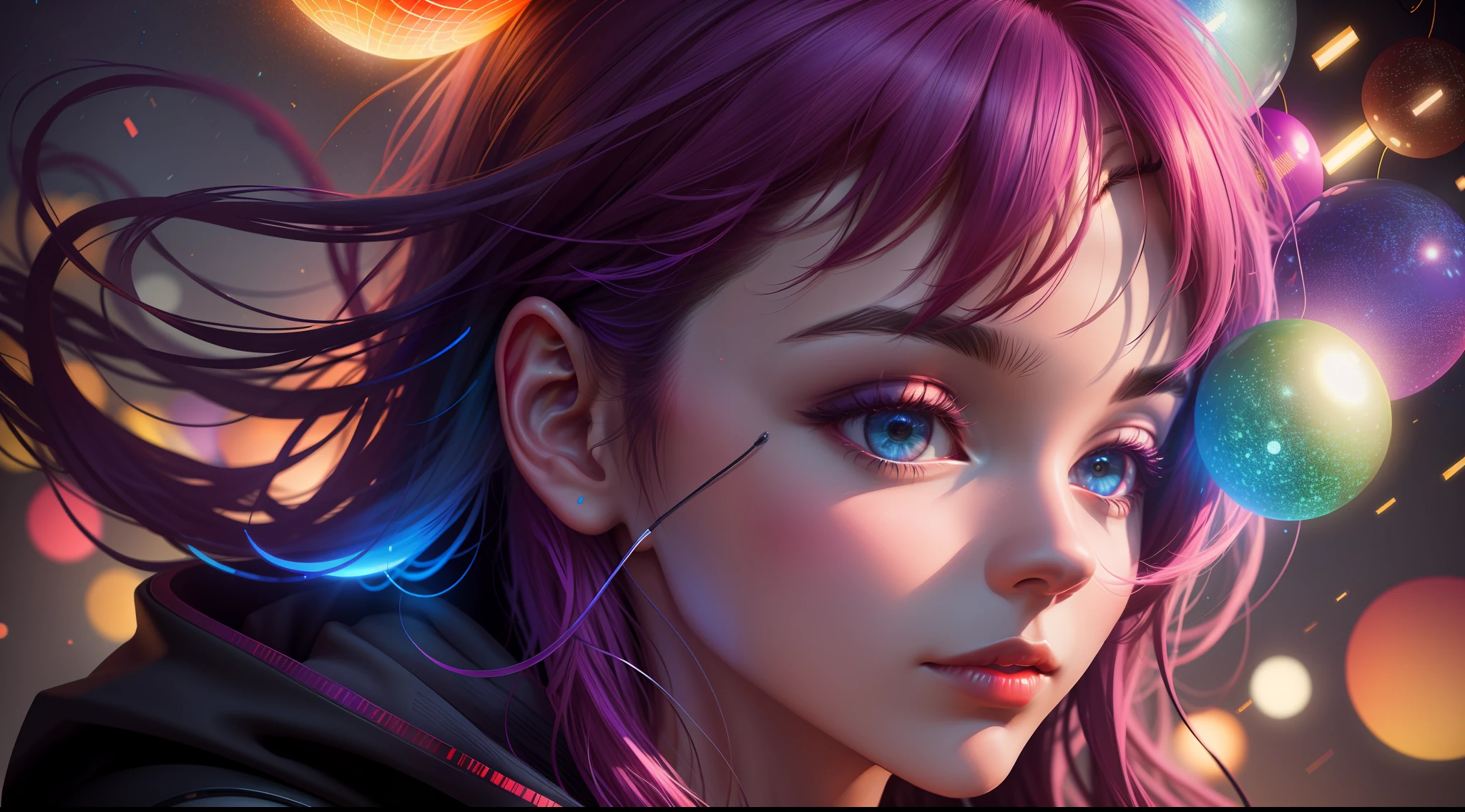 person dreaming, colorful, vibrant, lights, lighting, realistic image, lights, lighting, high details, 8k, high-quality:: dof, --ar 2:1