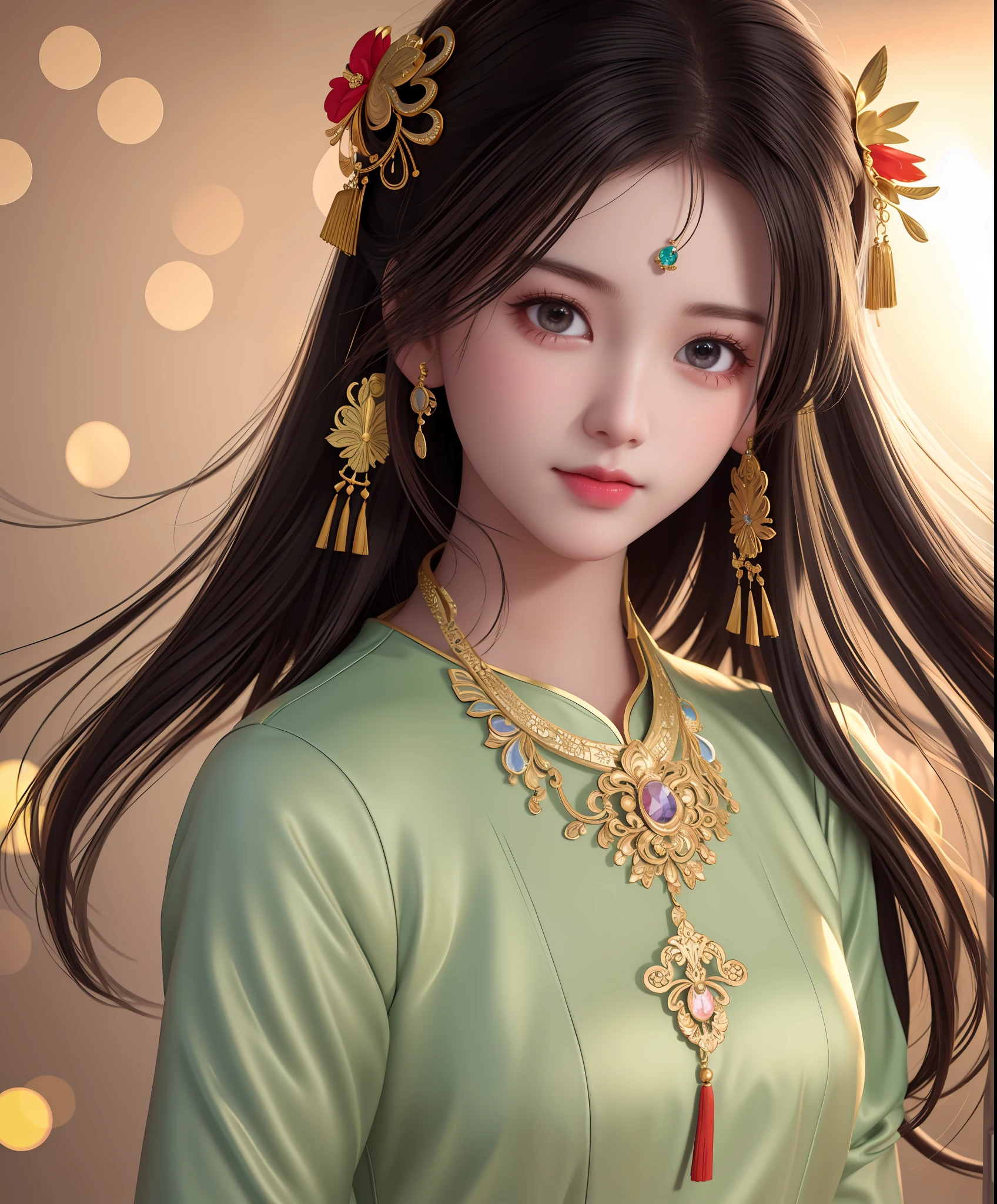 best quality, masterpiece, highres, 1girl,china dress,hair ornament,necklace, jewelry,Beautiful face,upon_body, tyndall effect,photorealistic, dark studio, rim lighting, two tone lighting,(high detailed skin:1.2), 8k uhd, dslr, soft lighting, high quality, volumetric lighting, candid, Photograph, high resolution, 4k, 8k, Bokeh,