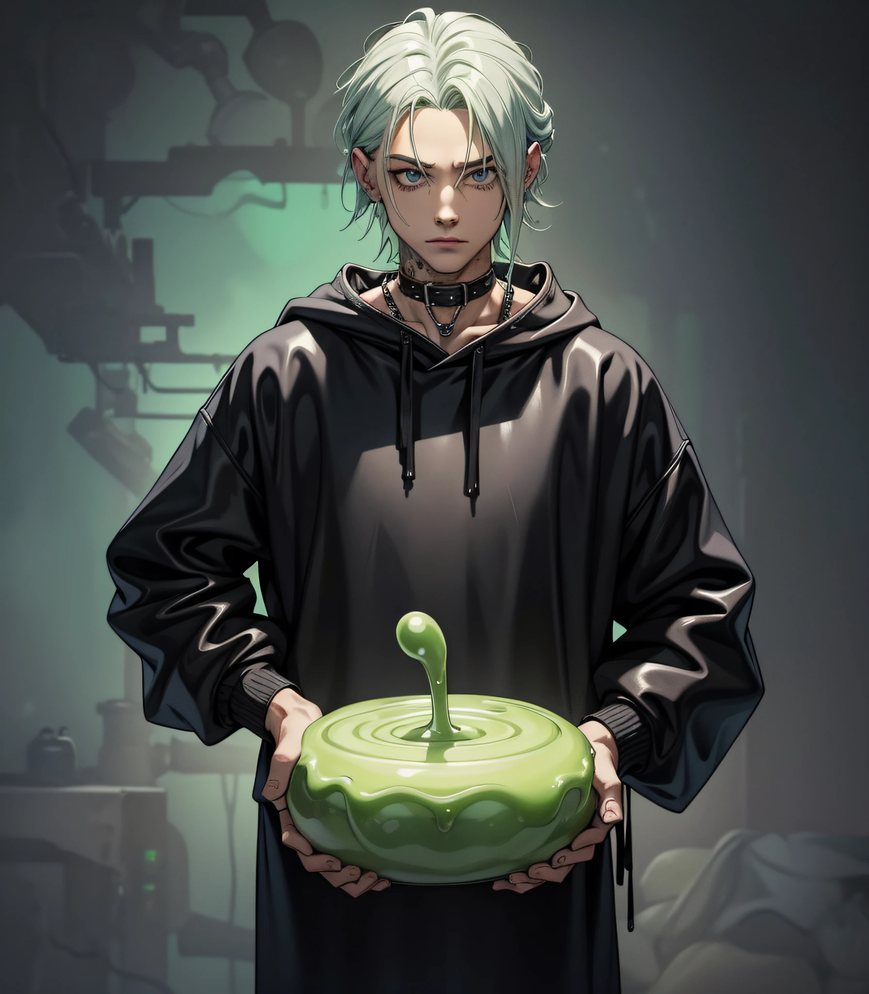 Slime boy, (slime) Slime hair style, Payne's grey, grunge clothing, Masterpiece, Best Quality