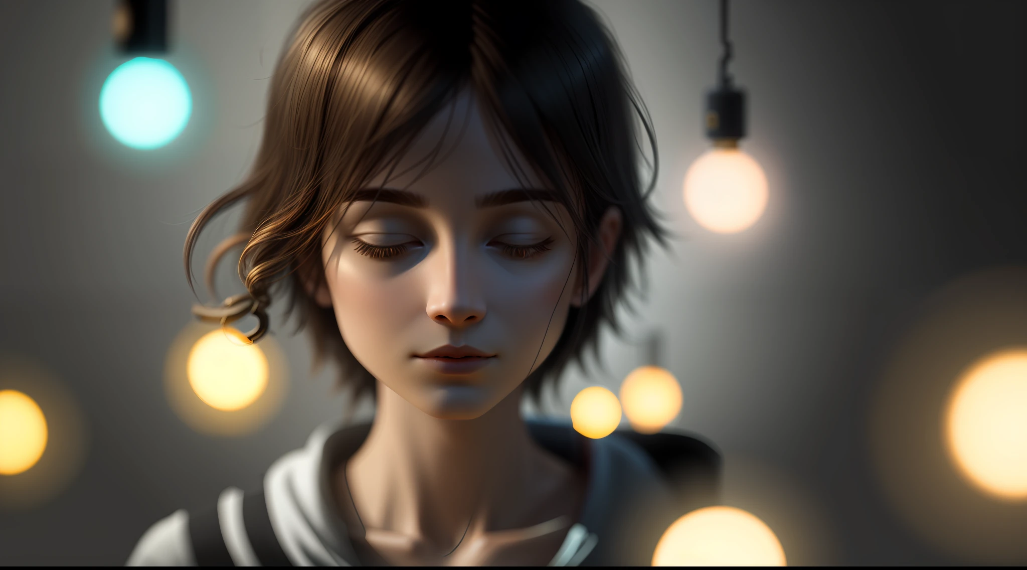 person dreaming, lights, lighting, realistic image, lights, lighting, high details, 8k, high-quality:: dof, --ar 2:1