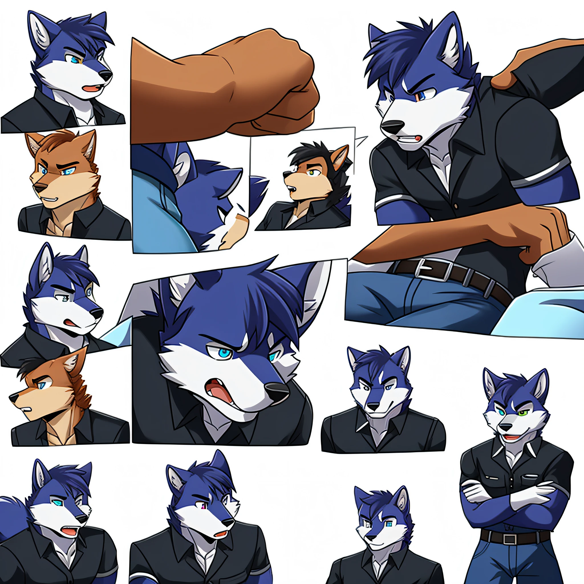 "( husky:1.2, attractive),(tense pose, focused expression),(male uniform, jean),(main character),roster,white background,"