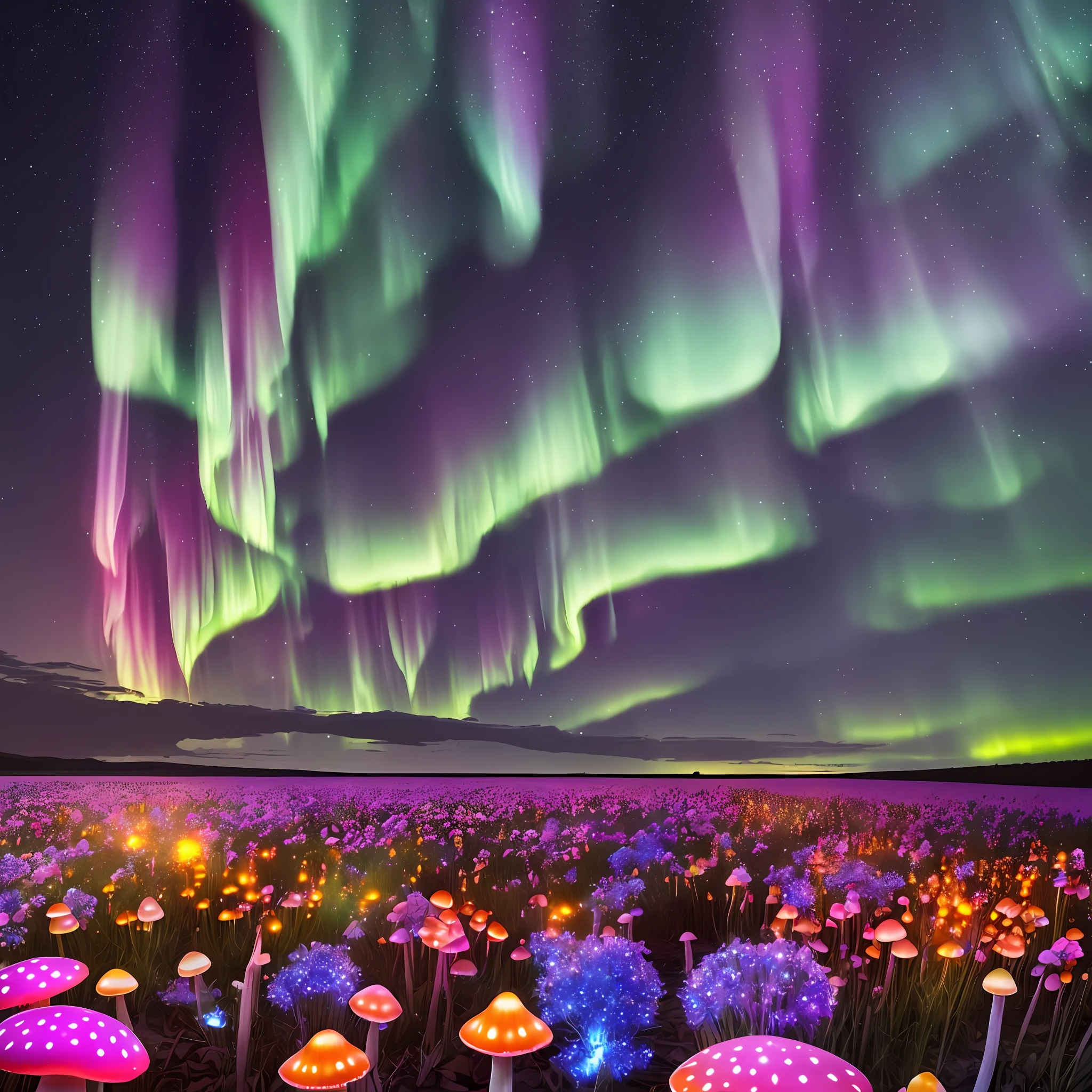 Computer, Extensive landscape ultrasound photography (general view showing a glass bottle, lighthouse, fly agaric mushrooms, flowers), glass, (detailed description of the northern lights), flower (ultra-detailed bottles), sky, northern lights (detailed), meteor shower (detailed), morning sky, (detailed), fireflies (1:3), (ultra-detailed description of appearance), burning lighthouse (crystals: 1,2), BREAK production art, (light light source:1.2), (Firefly:1.2), pink, sunny, fire particles, Colors, Complex Details, Volumetric Lighting, Realistic Fantasy BREAK (Masterpiece:1.2), (Best Quality), 4K, Ultra Detailed, (Dynamic Composition: 1.4), High Detailed, Colorful Details, (Dark Colors: 1.2), (Luminous Lighting, Atmospheric Lighting), Bright, Morning, Magical --auto --s2