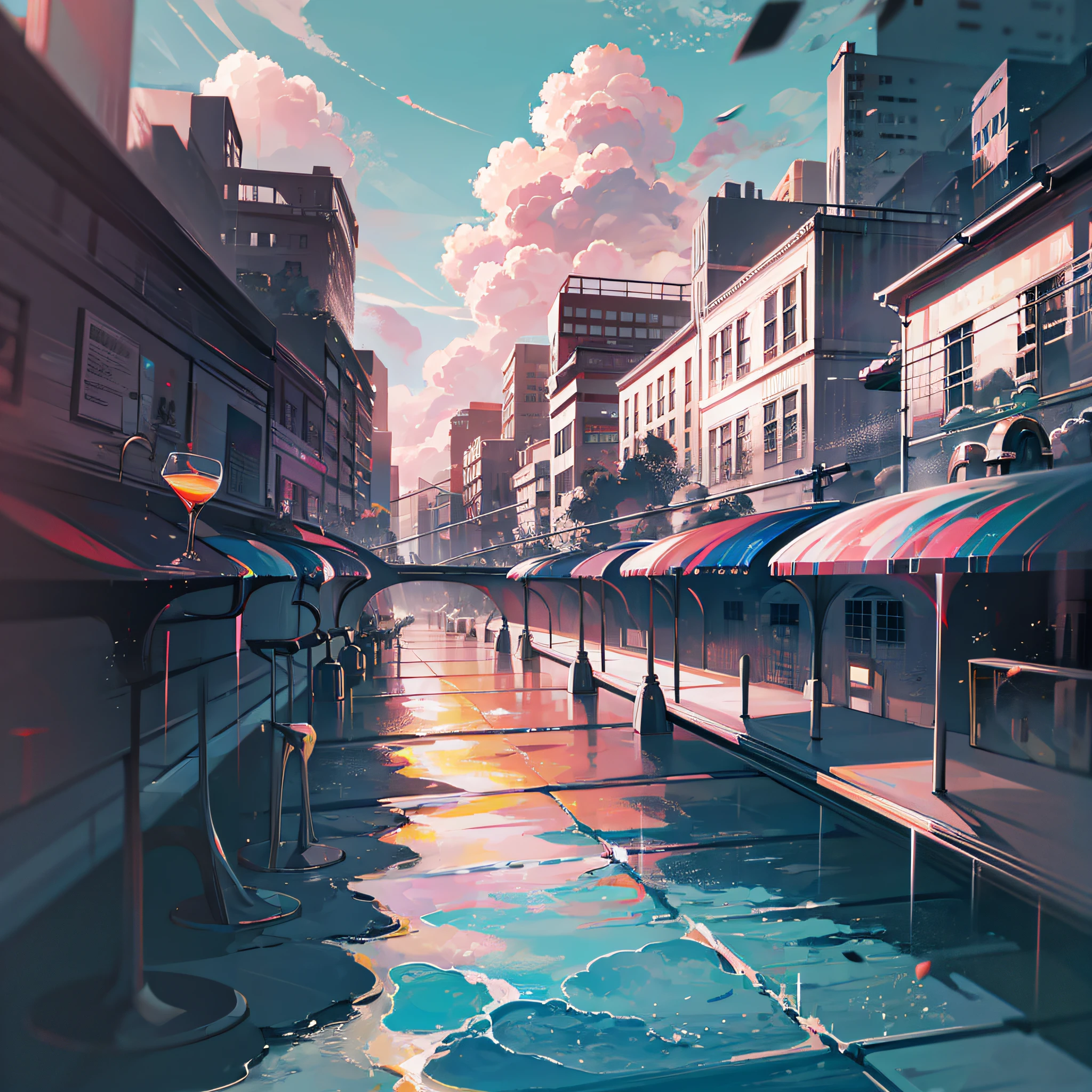 cocktailworld, no humans, scenery, summer,  sky, cloud,   blurry background, 
masterpiece, best quality, ultra detail,