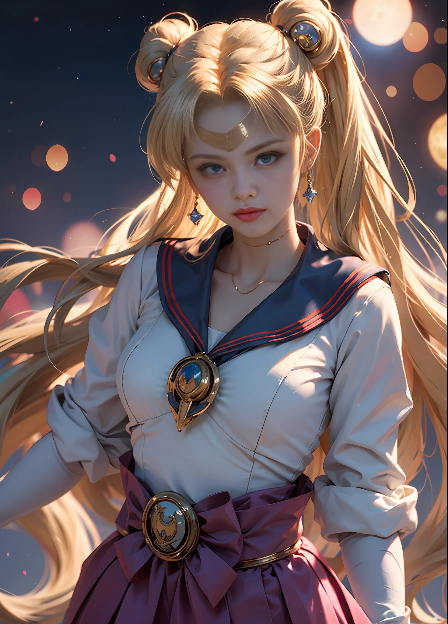 ((Masterpiece)), (Best Quality), (Ultra Detailed), ((Very Detailed)), 4K, (8K), Sailor Moon, Long Blonde Hair, Double Ponytail, Sailor Moon Aesthetics, Dream Core,