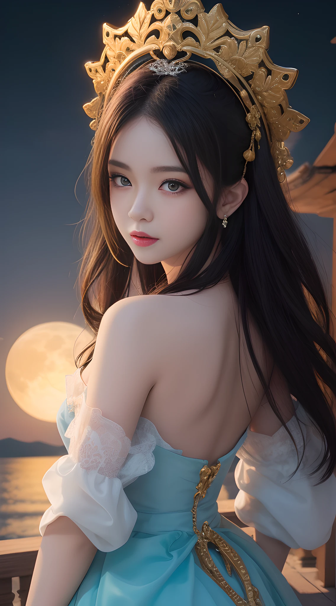 Masterpiece, Best Quality, Rich Detail, Real Skin: 1.8, Realism: 1.3, Pale Skin), (8k, RAW photo: 1.2), Best Quality, Ultra High Res, Dramatic Angle, (fluttered detailed color splashes), (illustration), (((1 girl))), (Long hair), ( rain:0.9), (headdress: 1.4), there is an ancient palace next to the girl, Hanfu, (emphasis), color ink painting, (splash color), splash color, (((colorful))), (sketch: 0.8), Masterpiece, best quality, beautiful painted, highly detailed, (denoising:0.6), [splash ink], ((ink refraction)), (beautiful detailed sky), moon, highly, detailed, (masterpiece, best quality, extremely detailed) CG unity 8k wallpaper, masterpiece, best quality, super detailed), (garlic),