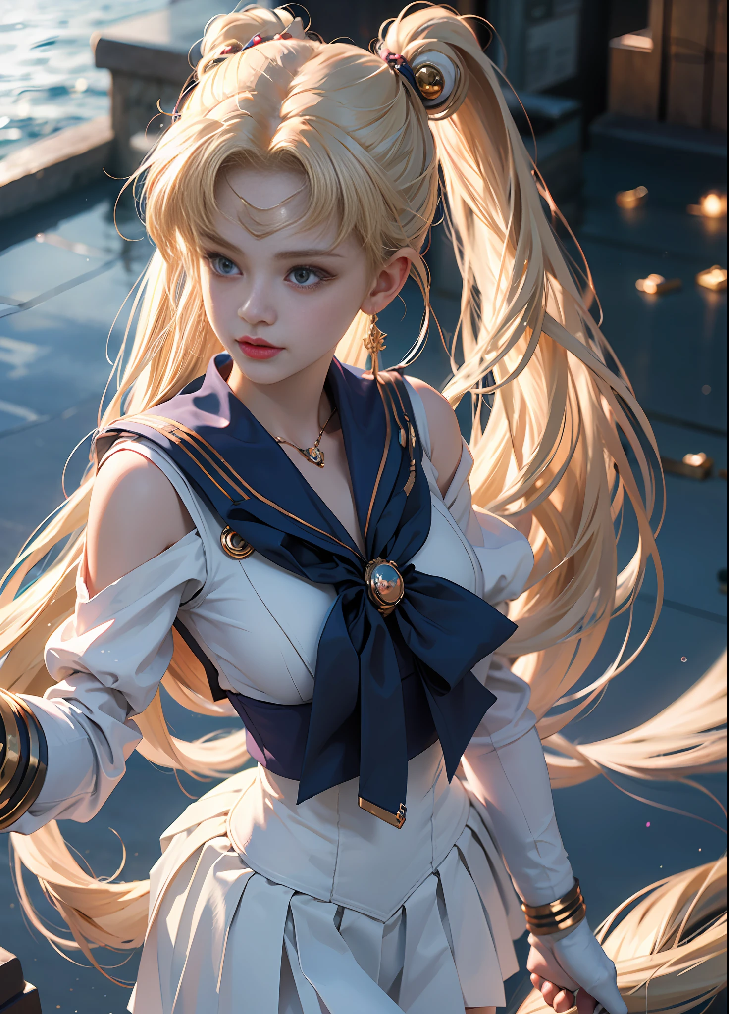 ((Masterpiece)), (Best Quality), (Ultra Detailed), ((Very Detailed)), 4K, (8K), Sailor Moon, Long Blonde Hair, Double Ponytail, Sailor Moon Aesthetics, Dream Core,