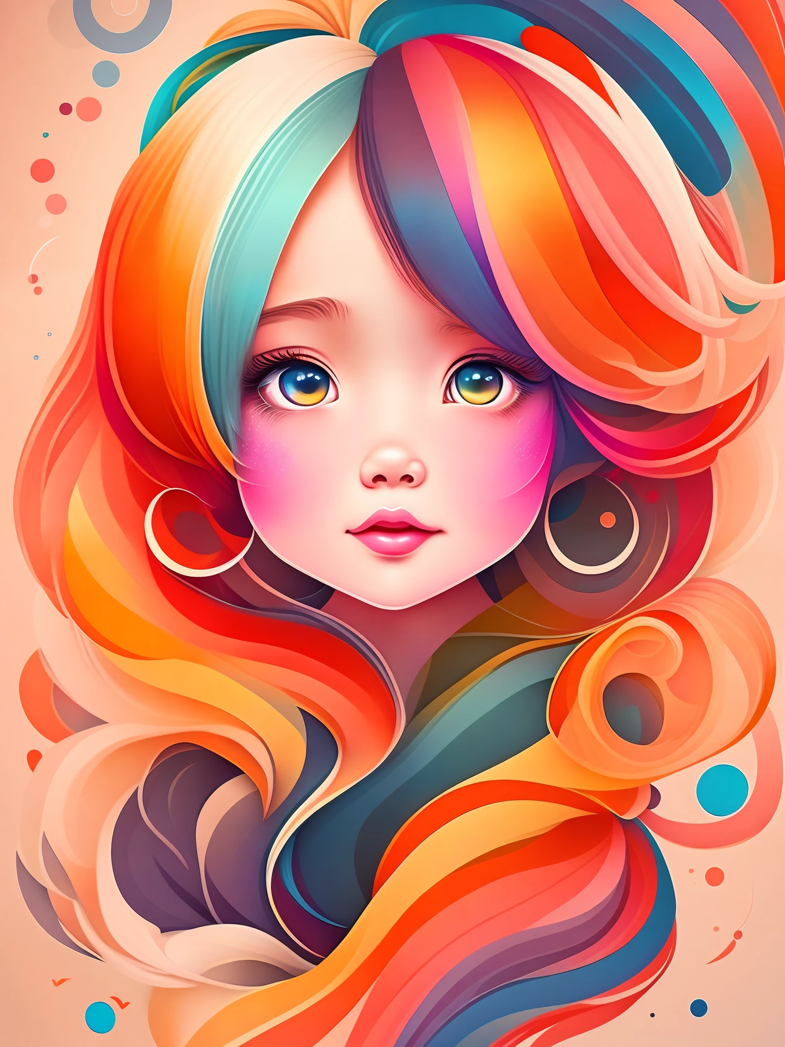 the colorful abstract of cute girl, (colorful,high detailed,vector-art)