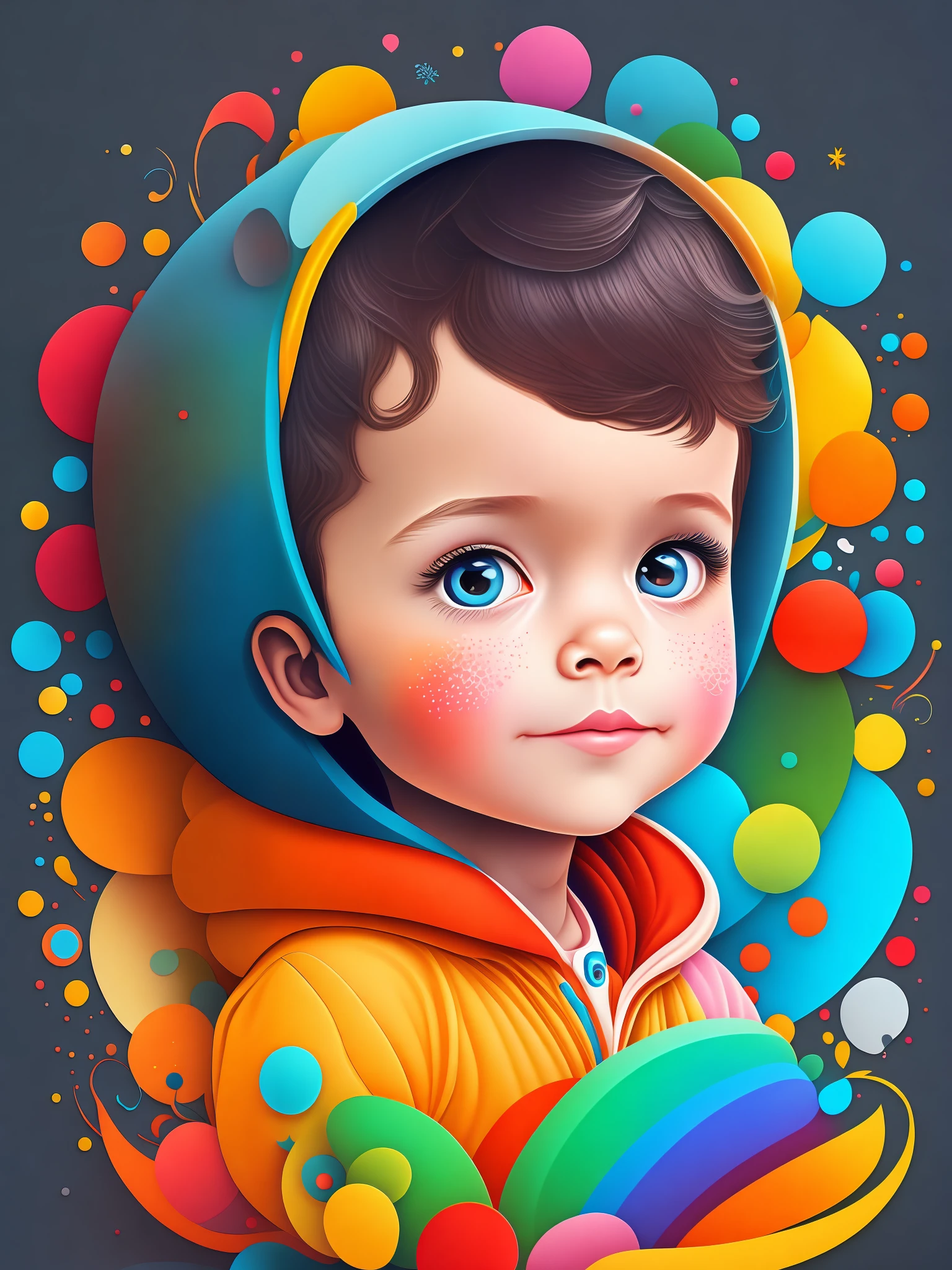 the colorful abstract of cute boy, (colorful,high detailed,vector-art)