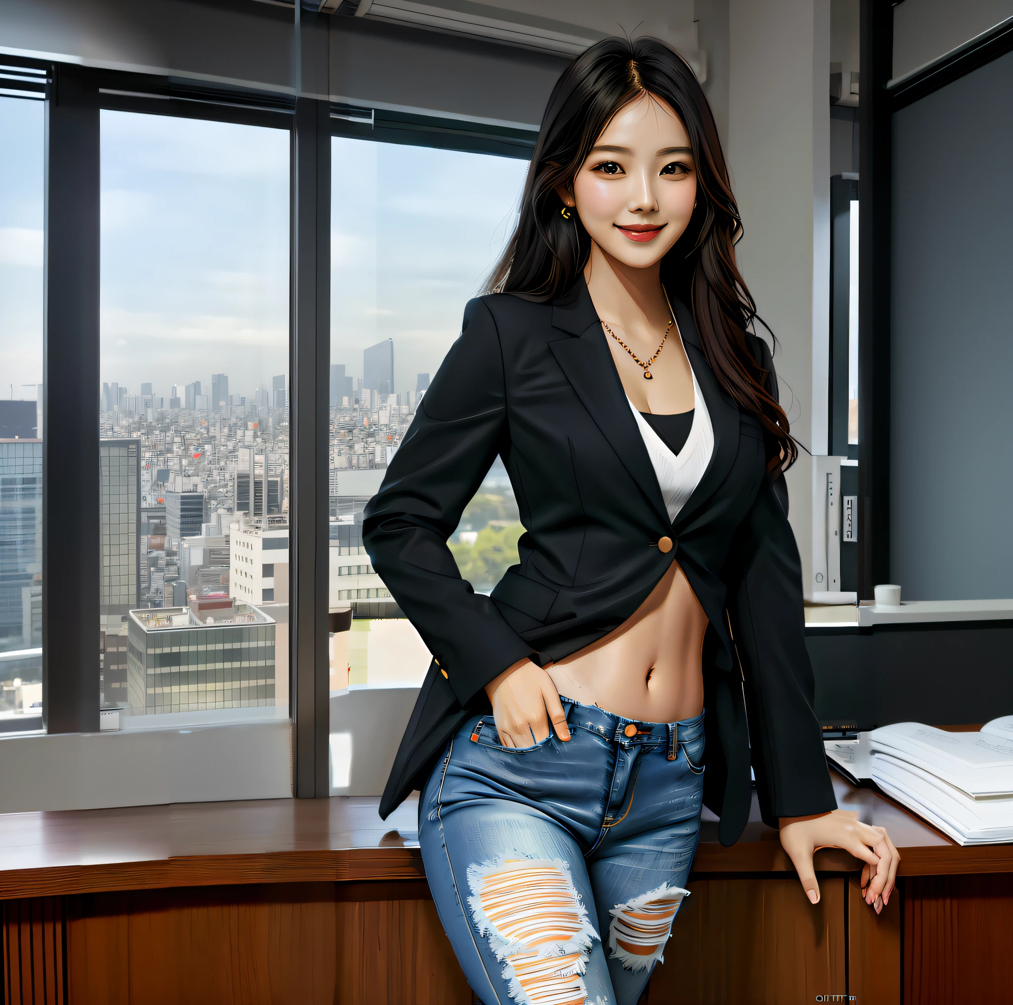 arafed woman in a black jacket and jeans posing for a picture, korean women's fashion model, gorgeous young korean woman, beautiful south korean woman, beautiful young korean woman, photo of slim girl model, korean girl, portrait of female korean idol, korean woman, wearing business suit, female actress from korea, photo of slim girl, wearing black business suit