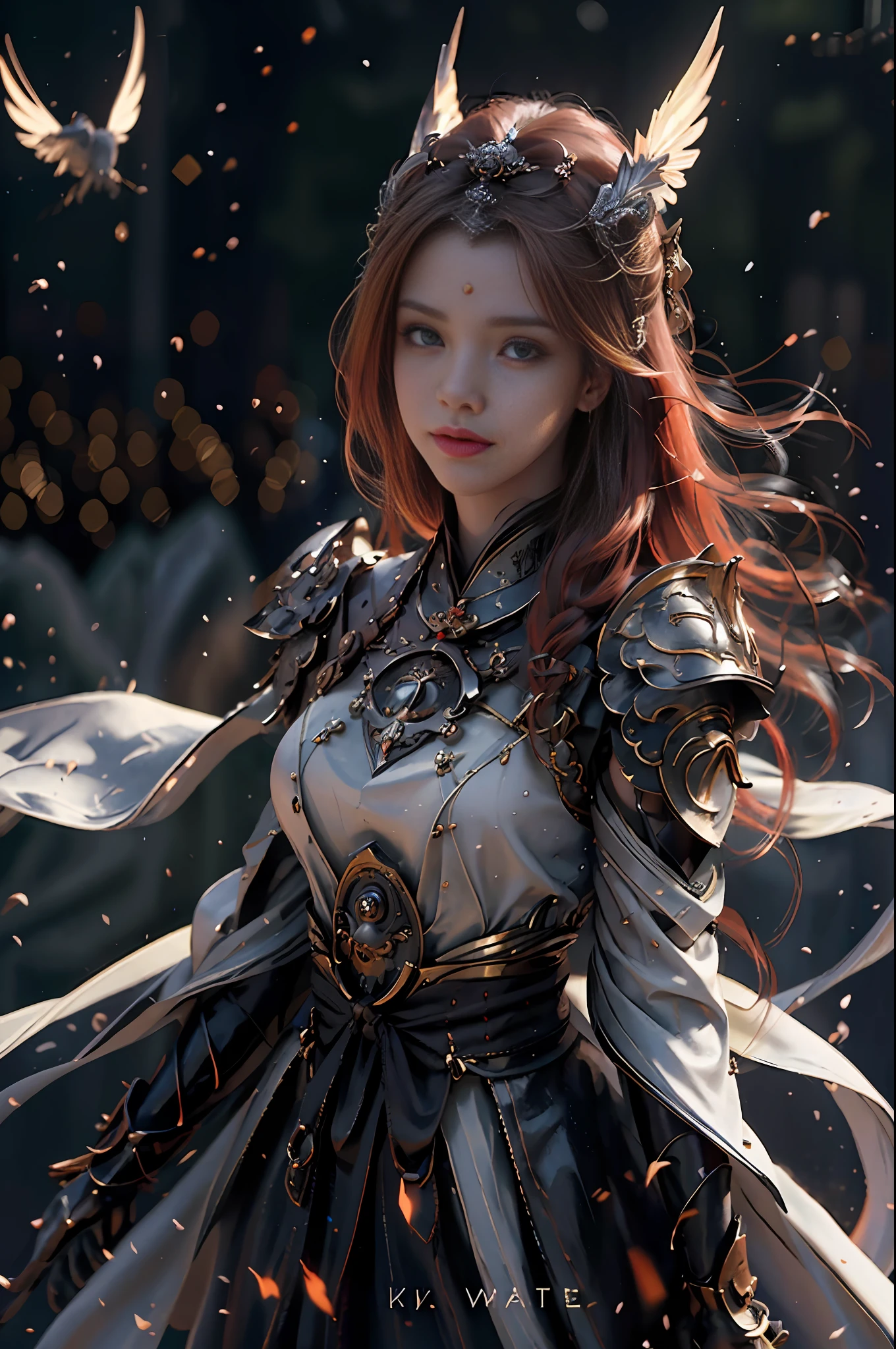 (RAW Photo, Best Quality), (Realistic, Photorealistic True: 1.3), Best Quality, Highly Detailed, Masterpiece, Hyper Detail, Illustration, 1 Girl, Big Eyes, Smiling, Red Hair, Black Wedding Dress, Wielding a Big Sword, upper_body, Dynamic Angle, World Mastery Theatre, Flying Long Hair, Fluores Cent White, Dynamic Fire Inbackground, Best quality, extremely detailed CG unified 8k wallpapers, ink, amazing, movie lights, lens_flare, wuxia_style