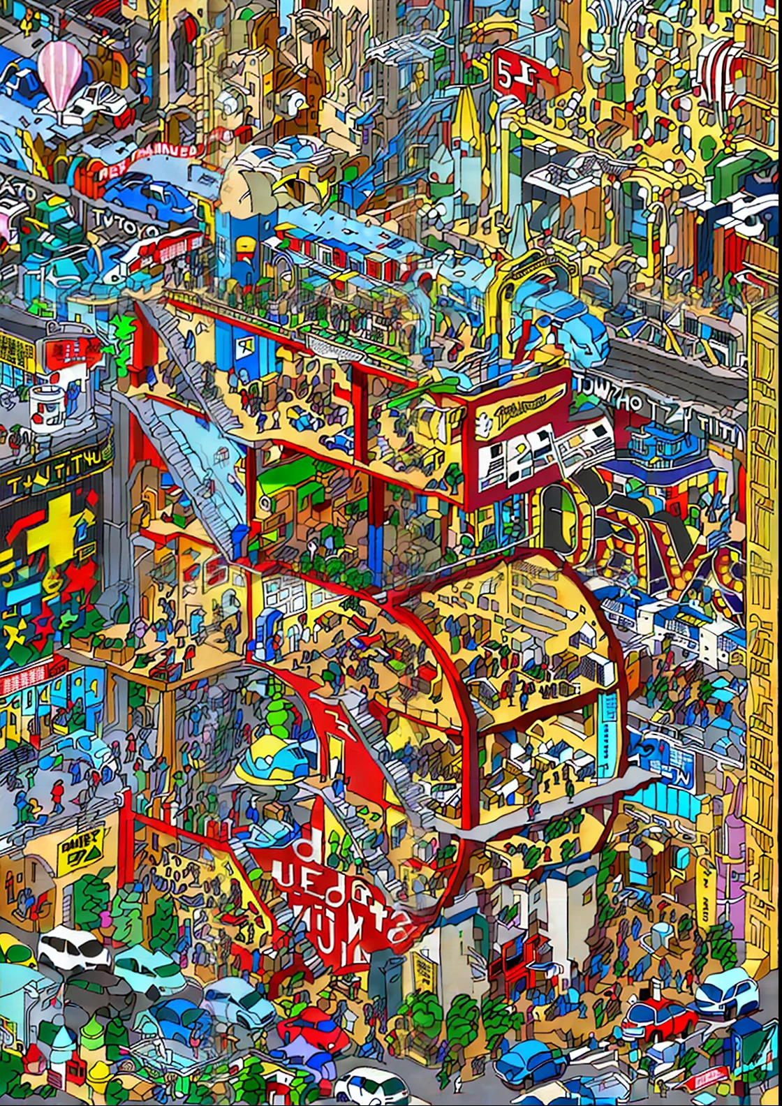 Lots of buildings and cars, dense ultra-maximist metropolis, highly detailed illustrations, detailed 3D illustrations, very coherent artwork, beautiful detailed pixel art, isometric illustration fun, ultra-detailed work, Wimmelbild, detailed pixel art, ultra-detailed, ultra-detailed, isometric art, isometric illustration, Detailed pixel artwork, Japan, Tokyo, Tokyo Tower,