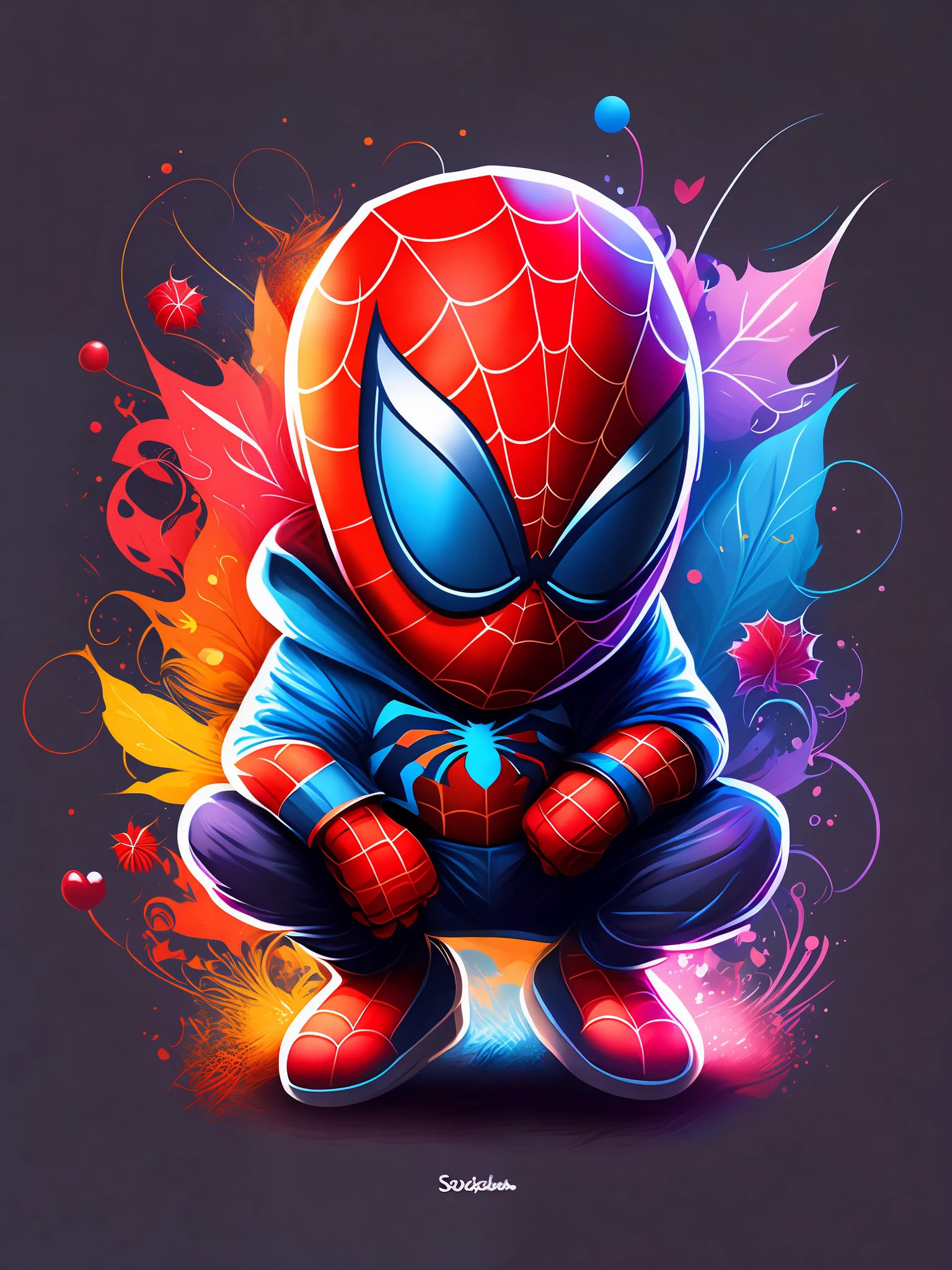 the colorful abstract of cute spiderman, (colorful,high detailed,vector-art)