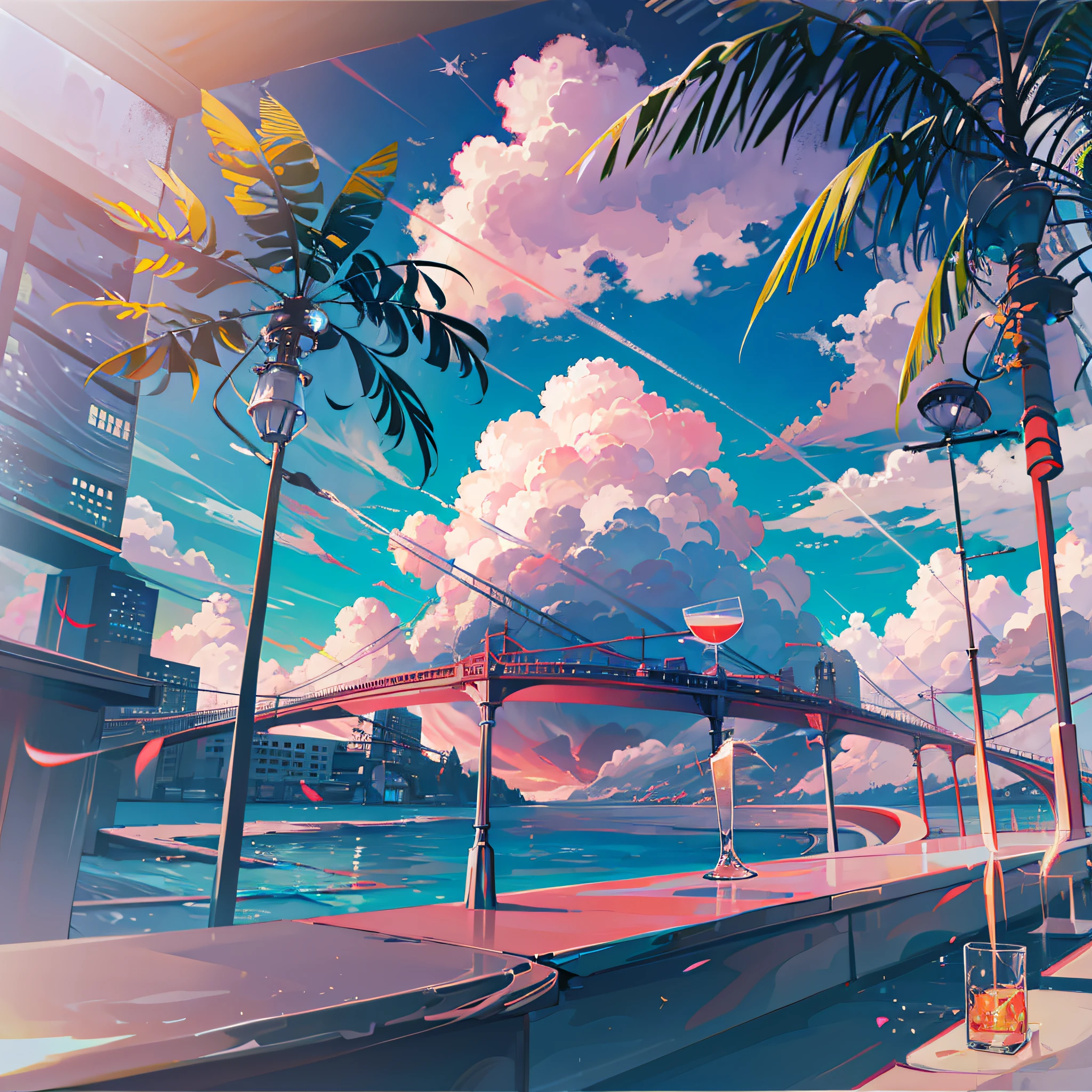 cocktailworld, no humans, scenery, summer,  sky, cloud,   blurry background, 
masterpiece, best quality, ultra detail,