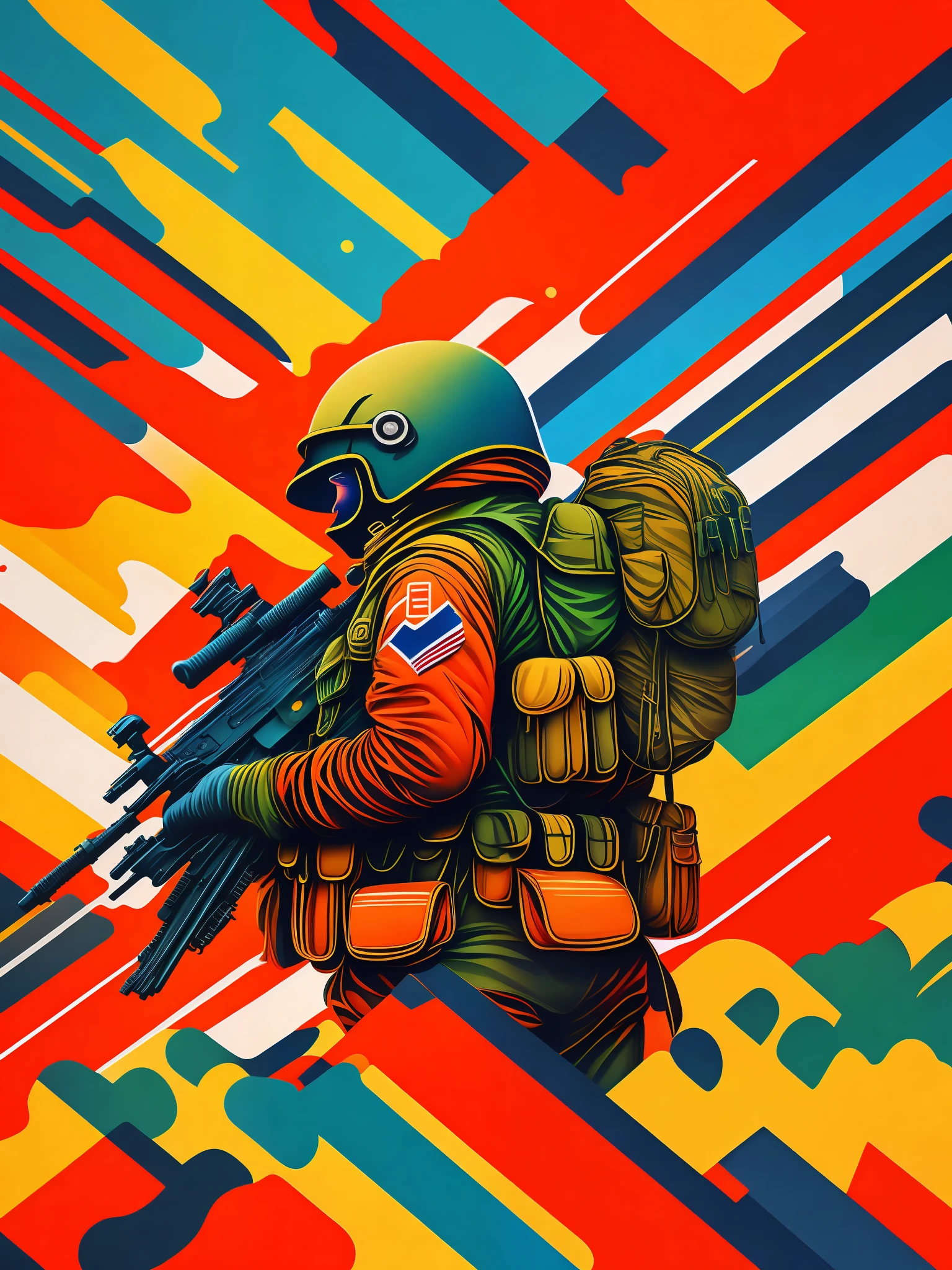 the colorful abstract of army, (colorful,high detailed,vector-art)