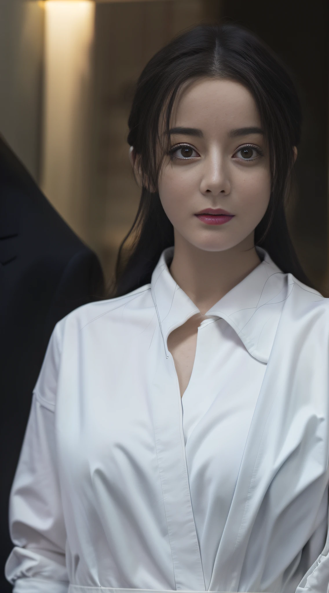 The best quality, masterpiece, realistic photos, intricate details, original photos, full-body photos, selfies, ID photos, white shirts, neat black suits, straight clothes, looking at the camera, frontal perspective, movie lighting