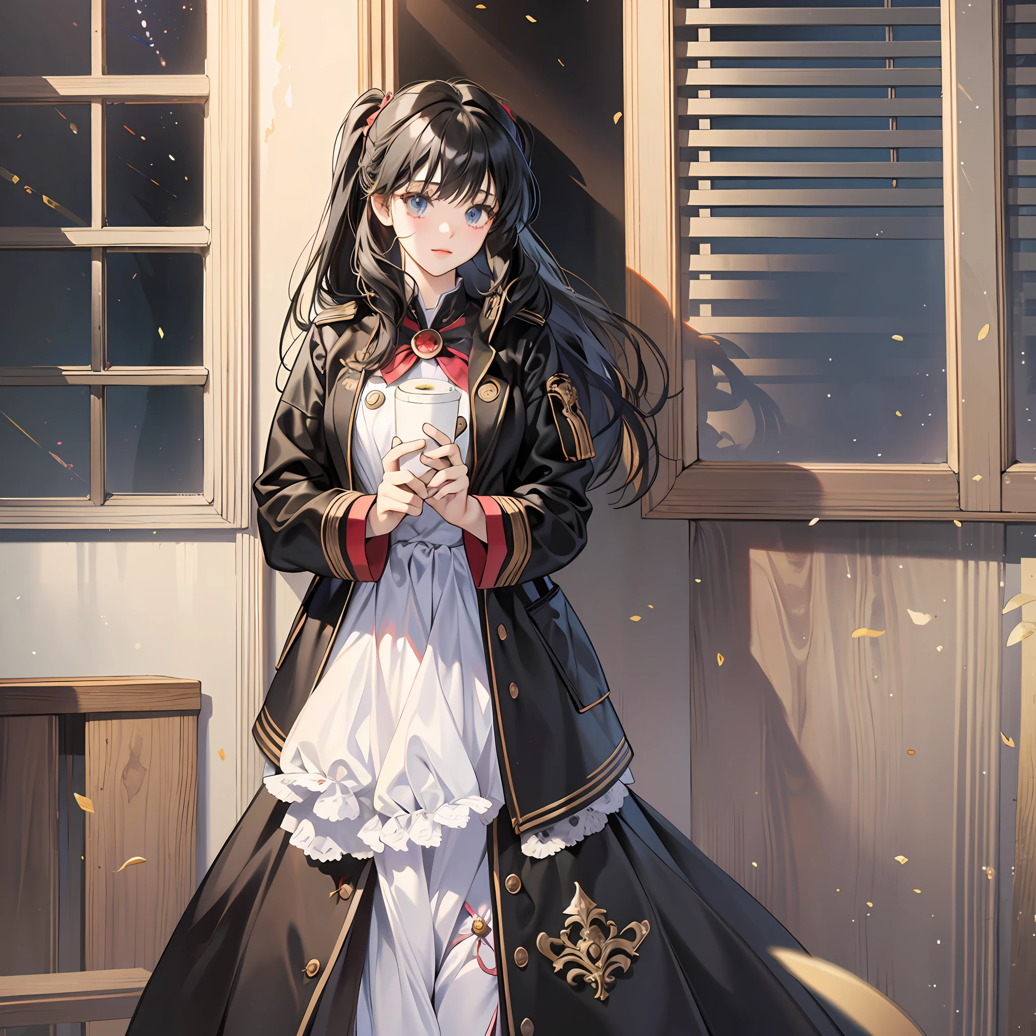 night. When I opened the door, there was a girl standing there. She's cute and has long black hair. she's in high school. in anime style,best quality, masterpiece, ultra high res --auto --s2