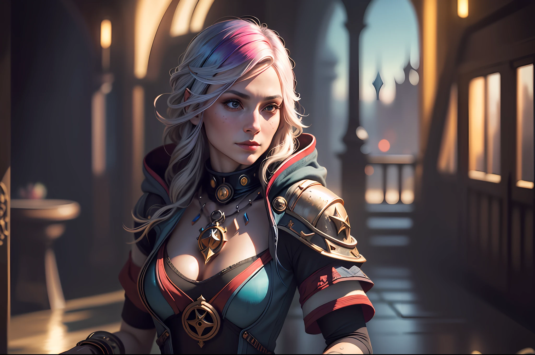 1 girl, adult (elven:0.3) woman, layered multicolored hair, candid portrait, establishing shot, detailed background, shouldered hood, anima witch, mage, alchemist, atmospheric, hair flowing in the wind, dervish of swirling magic in the air, dark magic, floating particles, backlighting, (((masterpiece))), (((masterwork))), ((top quality)), ((best quality)), ((highest quality)), ((highest fidelity)), ((highest resolution)), ((highres)), ((highest detail)), ((highly detailed)), ((hyper-detailed)), (((detail enhancement))), ((deeply detailed)), awe inspiring, breathtaking, uhd, hdr, fhd, 8k, 16k, 32k, 64k, meticulous, intricate, intimate, nuanced, (((the most beautiful images in existence))), (((the most beautiful artwork in the world))), (RAW photo, film grain), caustics, subsurface scattering, reflections, photorealistic, 35mm, intricate details, hyperdetailed, natural skin texture, hyperrealism, sharp