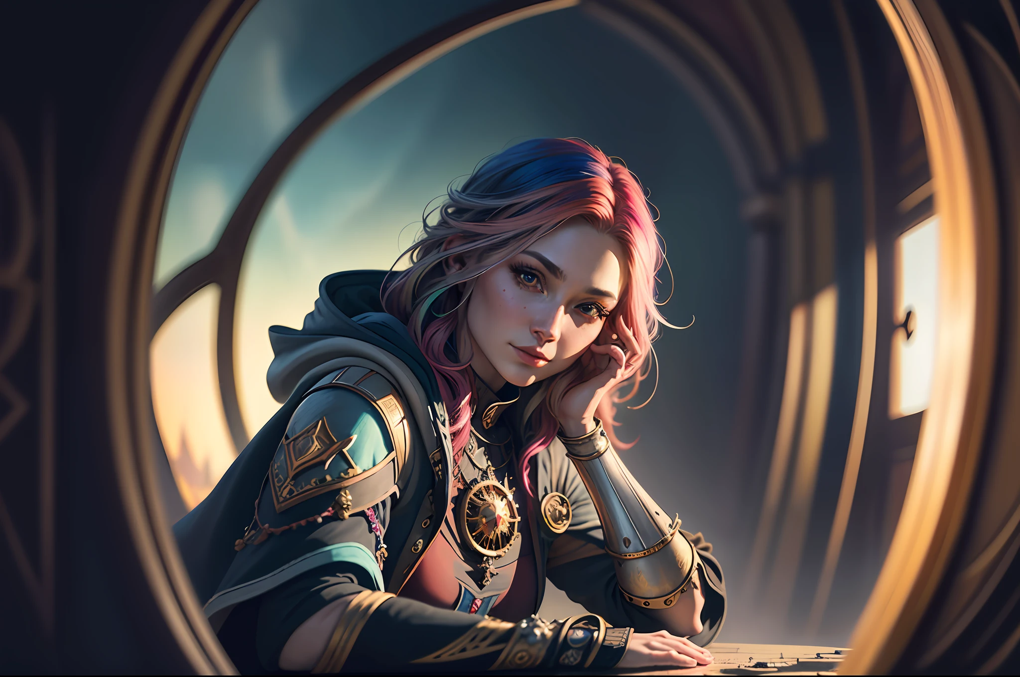 1 girl, adult (elven:0.3) woman, layered multicolored hair, candid portrait, establishing shot, detailed background, shouldered hood, anima witch, mage, alchemist, atmospheric, hair flowing in the wind, dervish of swirling magic in the air, dark magic, floating particles, backlighting, (((masterpiece))), (((masterwork))), ((top quality)), ((best quality)), ((highest quality)), ((highest fidelity)), ((highest resolution)), ((highres)), ((highest detail)), ((highly detailed)), ((hyper-detailed)), (((detail enhancement))), ((deeply detailed)), awe inspiring, breathtaking, uhd, hdr, fhd, 8k, 16k, 32k, 64k, meticulous, intricate, intimate, nuanced, (((the most beautiful images in existence))), (((the most beautiful artwork in the world))), (RAW photo, film grain), caustics, subsurface scattering, reflections, photorealistic, 35mm, intricate details, hyperdetailed, natural skin texture, hyperrealism, sharp
