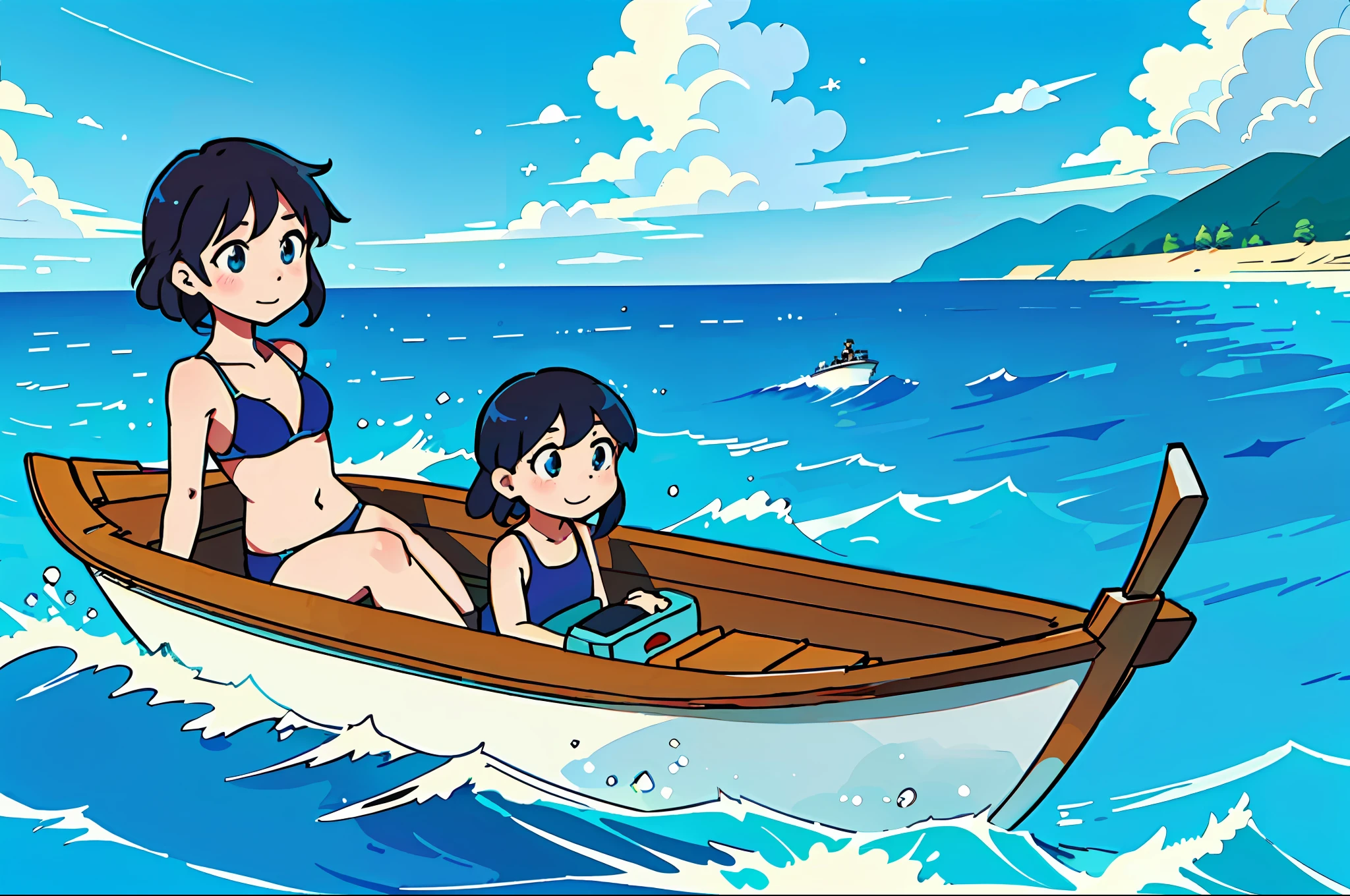 (Top quality: 0.8),
(Best Quality: 0.8), perfect anime illustration, sea boat, swimsuit her,