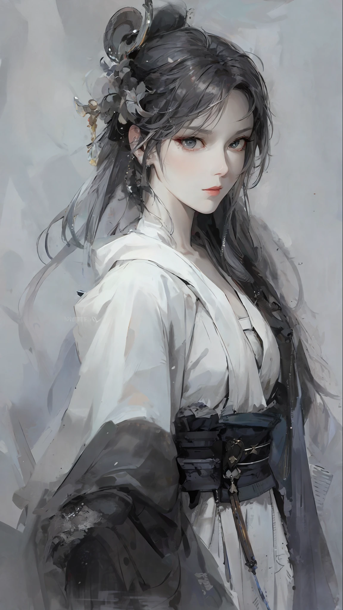 a close up of a woman with white hair and a white mask, beautiful character painting, guweiz, artwork in the style of guweiz, white haired deity, by Yang J, epic exquisite character art, stunning character art, by Fan Qi, by Wuzhun Shifan, guweiz on pixiv artstation