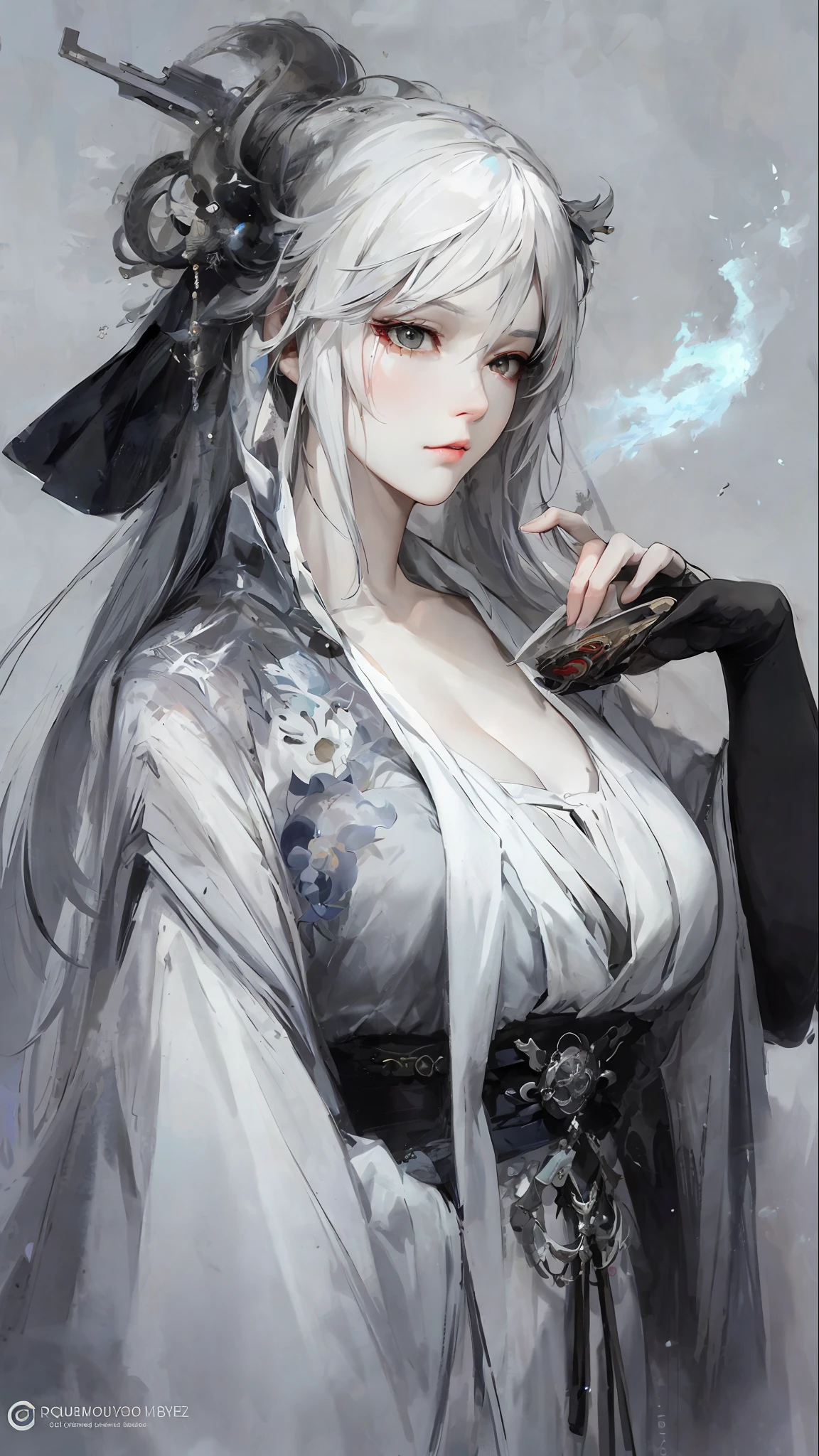 a close up of a woman with white hair and a white mask, beautiful character painting, guweiz, artwork in the style of guweiz, white haired deity, by Yang J, epic exquisite character art, stunning character art, by Fan Qi, by Wuzhun Shifan, guweiz on pixiv artstation