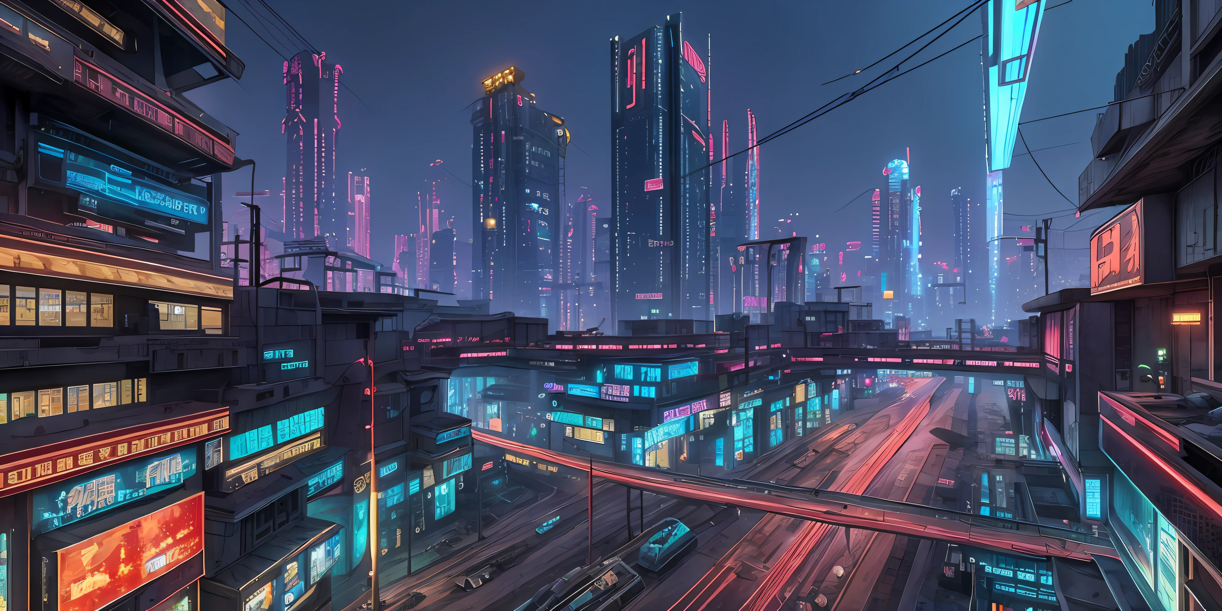 Cyberpunk city from sci-fi movie, wasteland, empty street, night, chinoiserie architecture, bridge, old shop, irregular, circuit board, wires, intricate, ultra detailed, realistic, hyper realistic, high quality, best , Super Detail, Crazy Detail, Very Detailed, Photorealistic, Epic Composition, Best Quality, 32k --v 6
