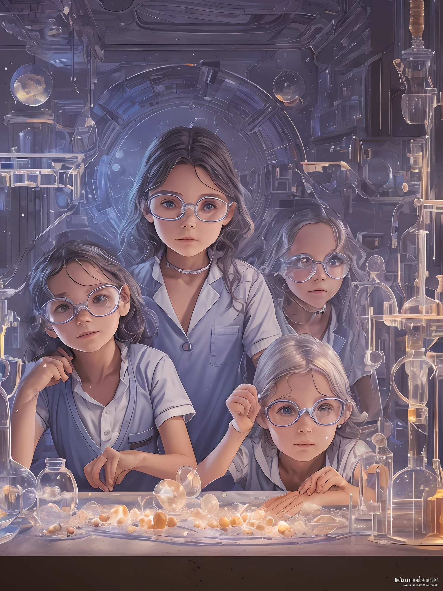 children in a laboratory experiment, immeasurable, by Juan Giménez, 【 sciart 💙💜 mson, moonstone, by Ivan Meštrović, detailed photo, perfect details, official art, by Vicente Juan Masip, josan gonzales!!!