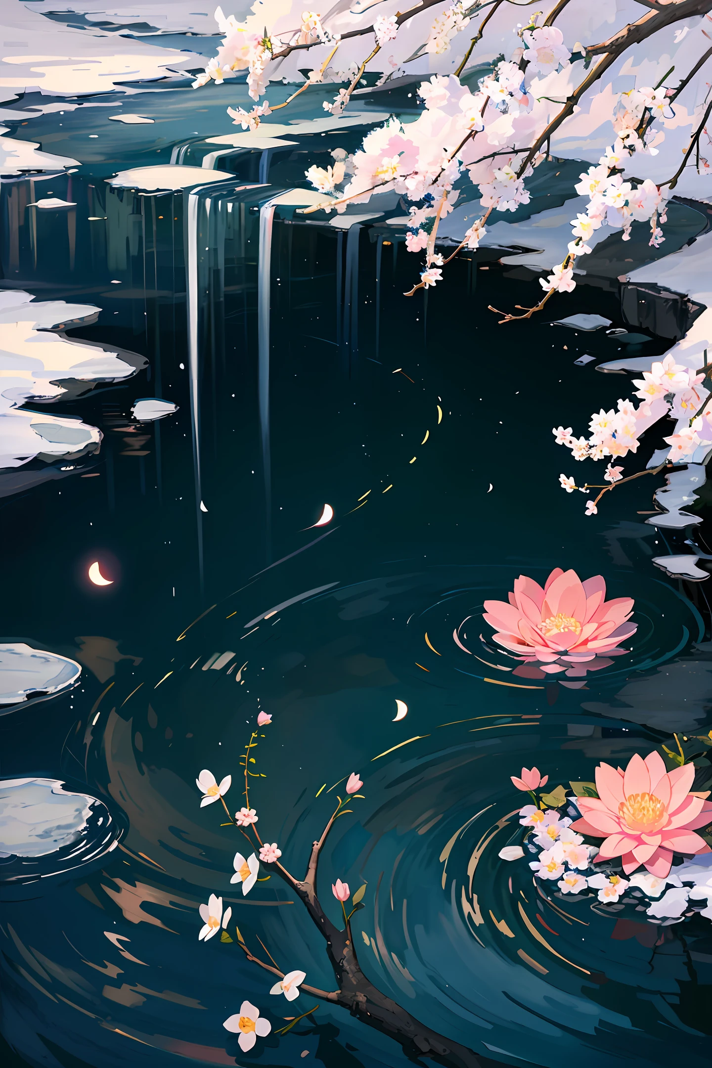 Spring River flower moonlit night