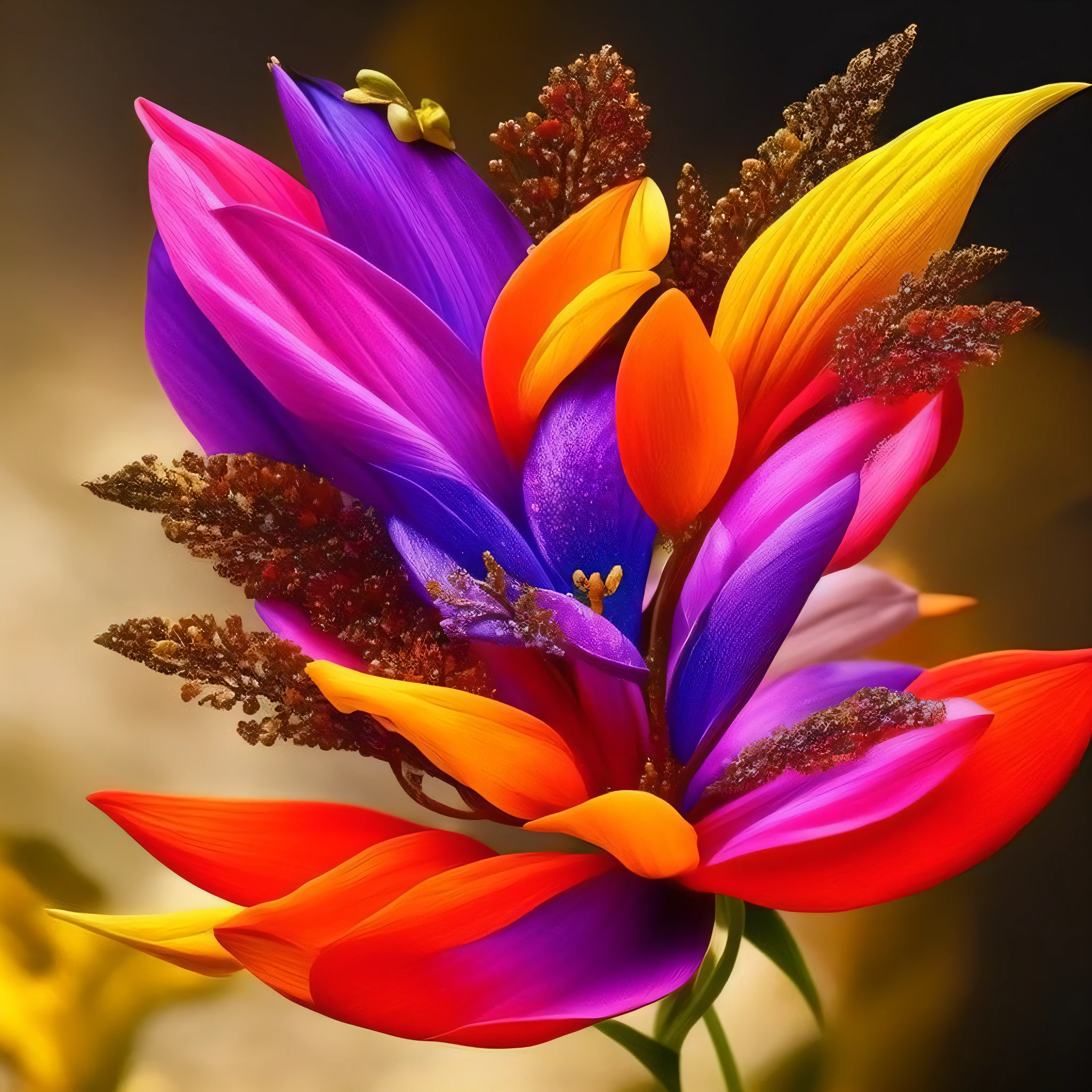 a stylized flower with multiple elements, Elemental Flowers