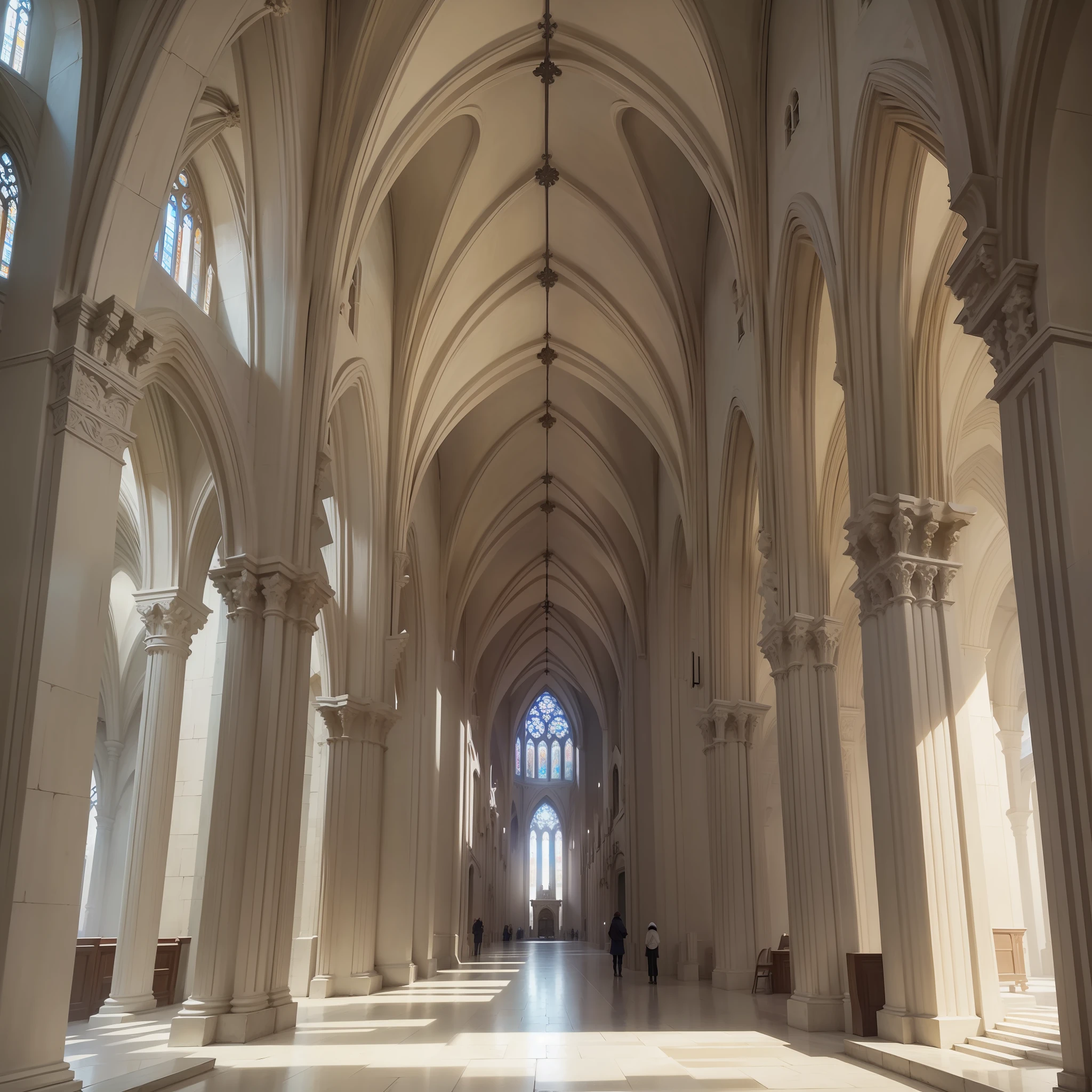 the outside of a cathedral, with white pillars supporting it, medieval, anime