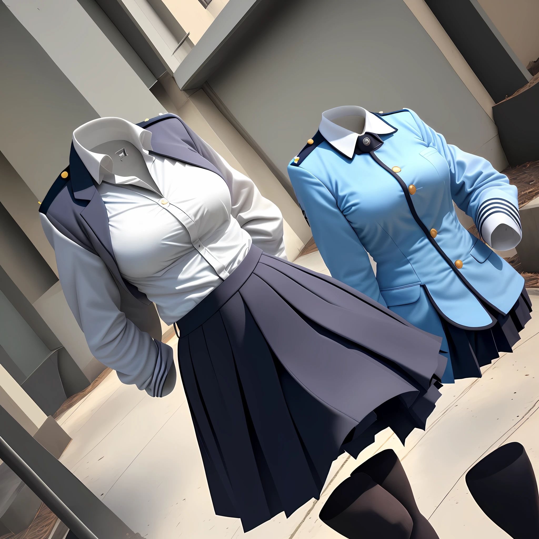 Girls' busty uniforms start moving by themselves as if they were worn by an invisible girl (Photo Realism: 0)