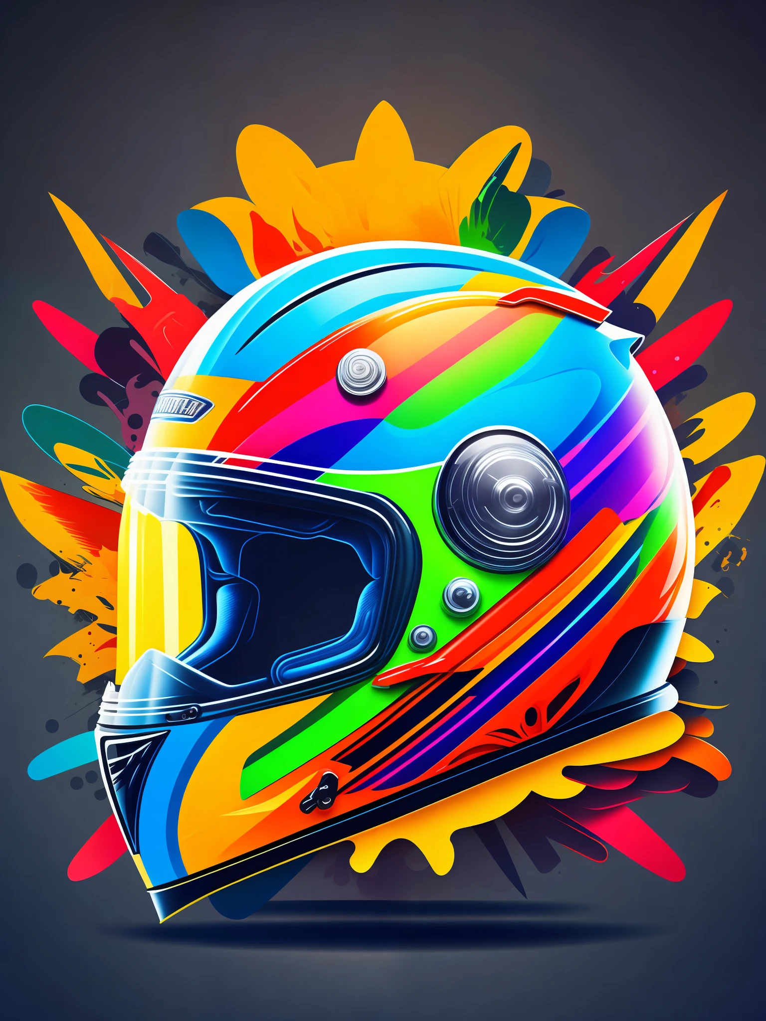 the colorful abstract of motorcycle helm, garage items background, (colorful,high detailed,vector-art)