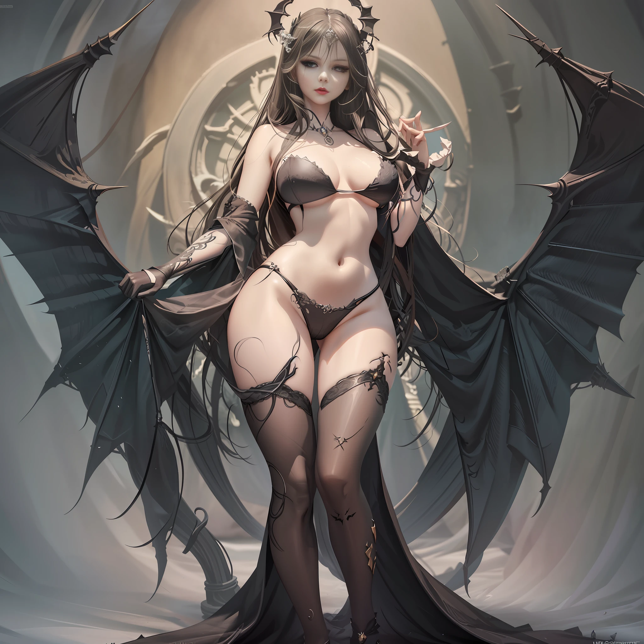 Perfect CG art, an Eastern European banshee in a black and white sexy bikini, 3d model, perfect goddess, beautiful and elegant female vampire, full body standing, elaborate costumes, long legs, concept art, Artgerm on ArtStation Pixiv, dark fantasy style art