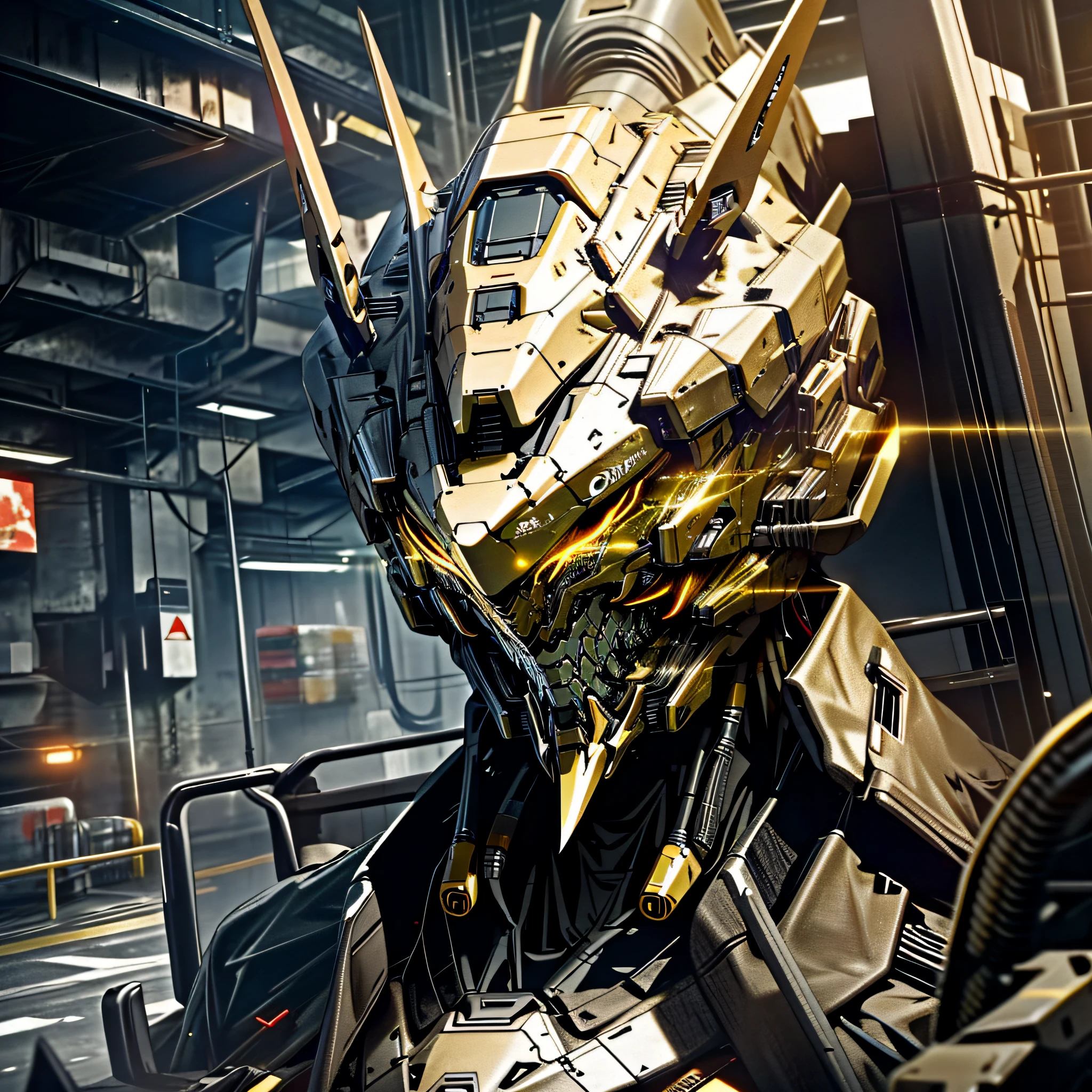 Night, golden glowing eyes, futuristic, cyberpunk, high quality