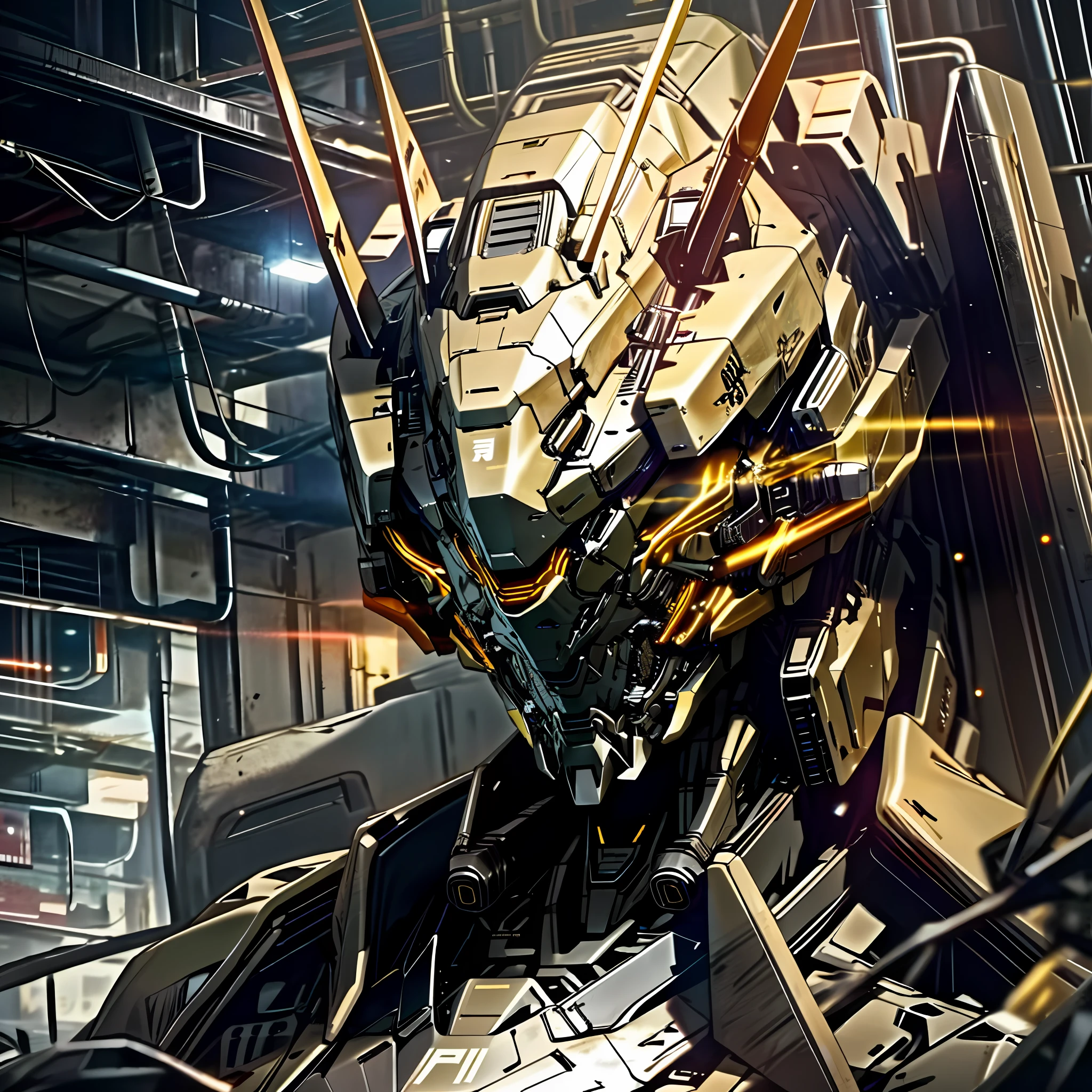 Night, golden glowing eyes, futuristic, cyberpunk, high quality