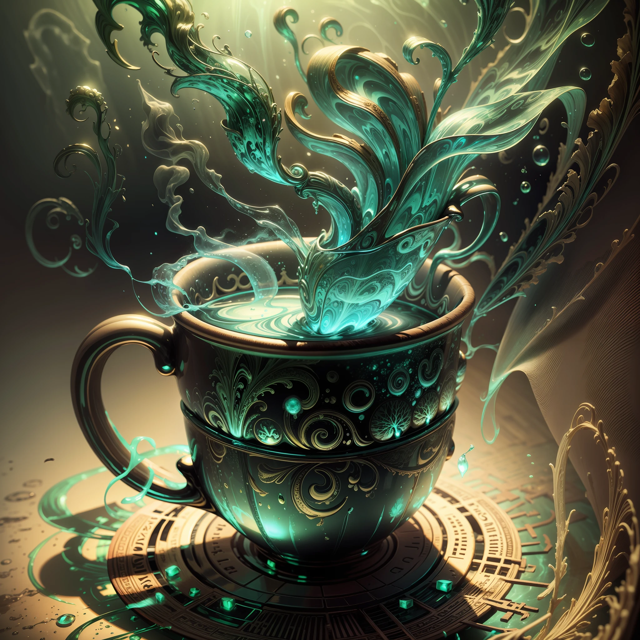 mug, wormwood, surreal, bioluminescence