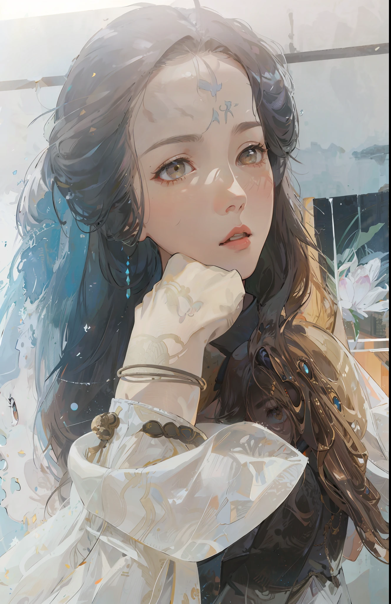 A girl, ancient Chinese costume, whole body, sunshine, clear face, clean white background, masterpiece, super detail, epic composition, ultra HD, high quality, extremely detailed, official art, uniform 8k wallpaper, super detail, 32k