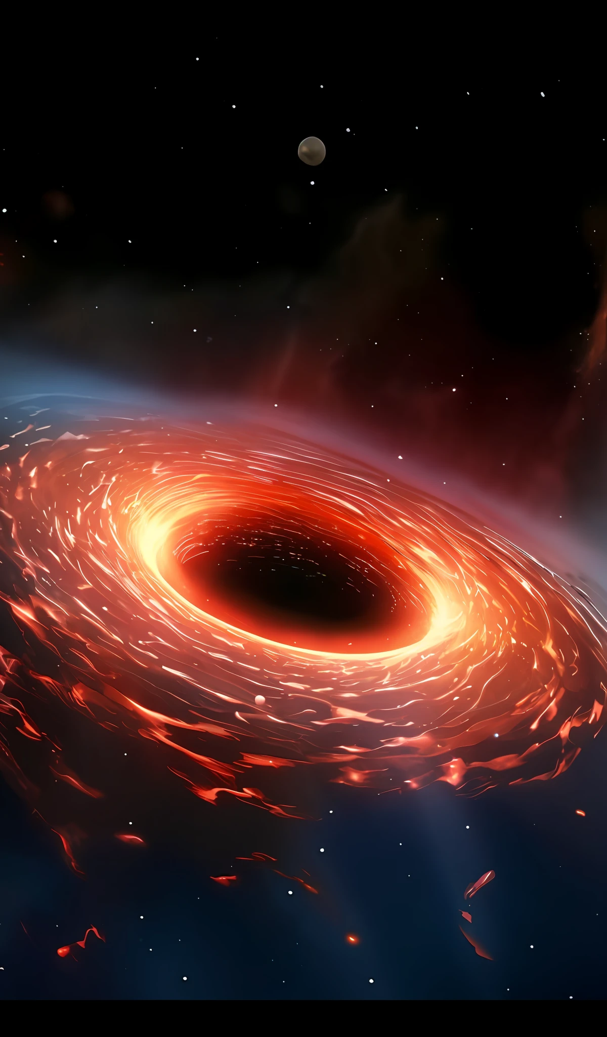 a close up of a black hole in the middle of a galaxy, black hole with accretion disс, black hole event horizon, black holes, coming out of a black hole, inside of a black hole, black hole in space, black hole, is being drawn into a blackhole, traveling into a blackhole, worm hole, black hole time portal